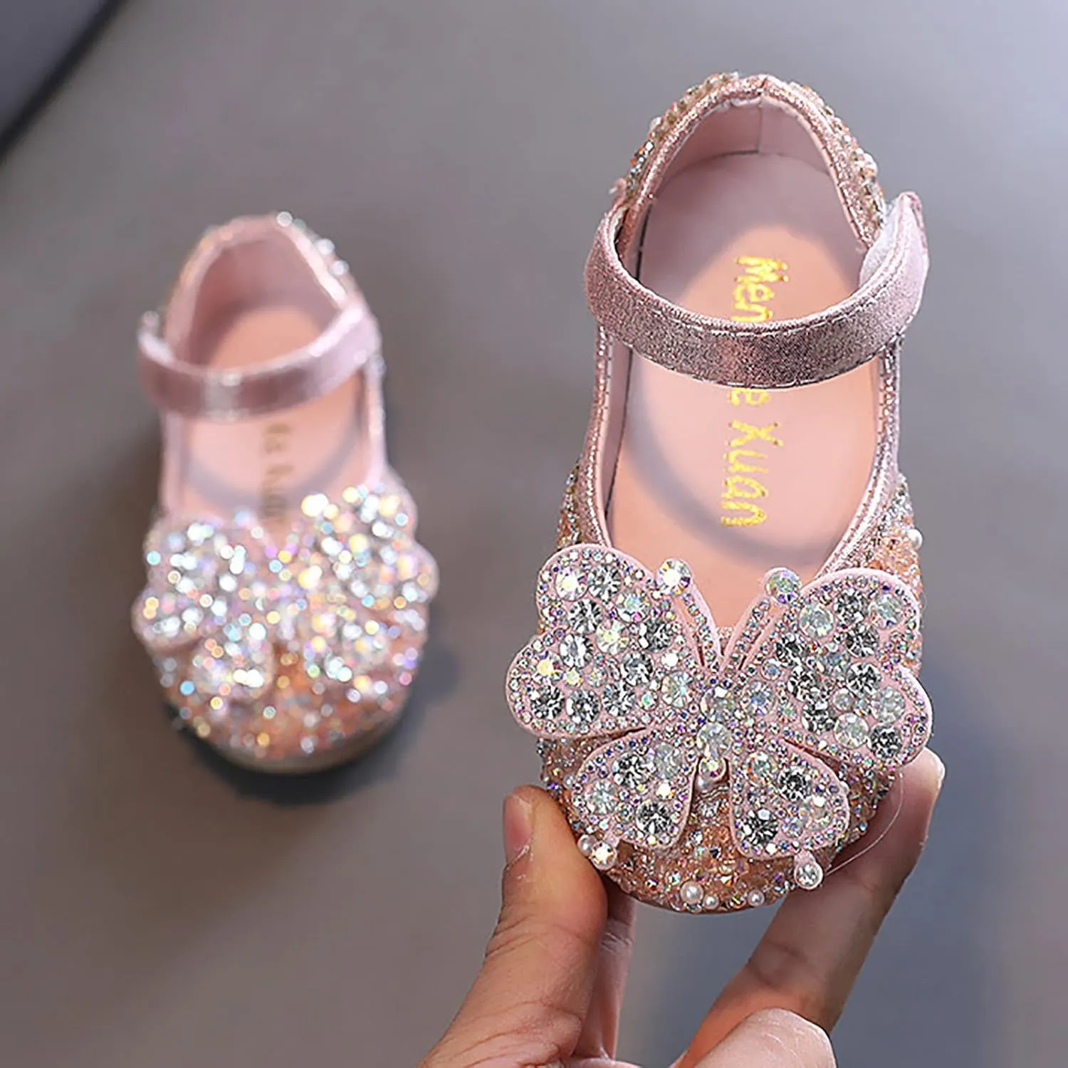 Toddler Baby Girl Butterfly Glitter Flat Dress Shoes Infant Shiny Sandals Mary Jane Dress Shoes Sandals