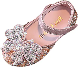 Toddler Baby Girl Butterfly Glitter Flat Dress Shoes Infant Shiny Sandals Mary Jane Dress Shoes Sandals