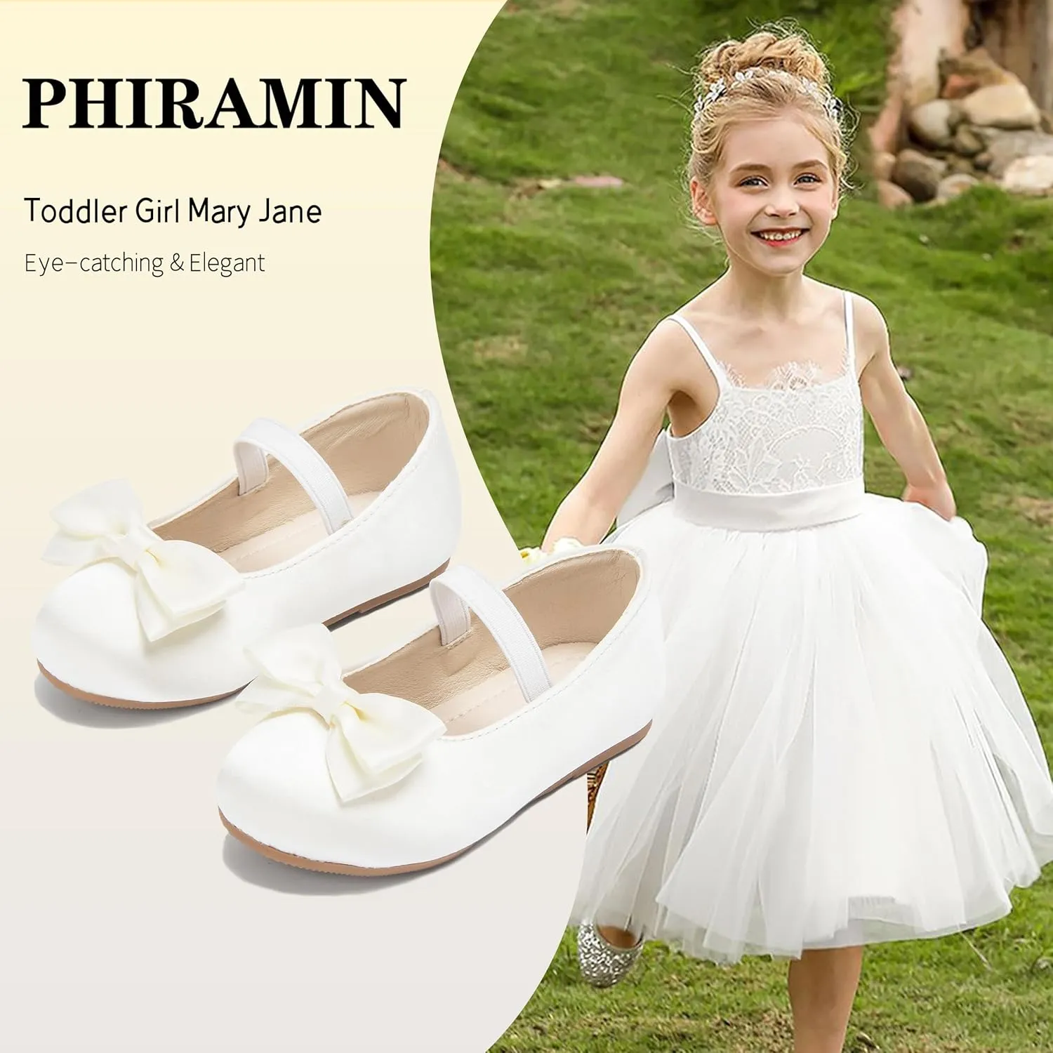 Toddler Flower Girl Dress Shoes - Little Girl Ballet Flats Bow Wedding Party