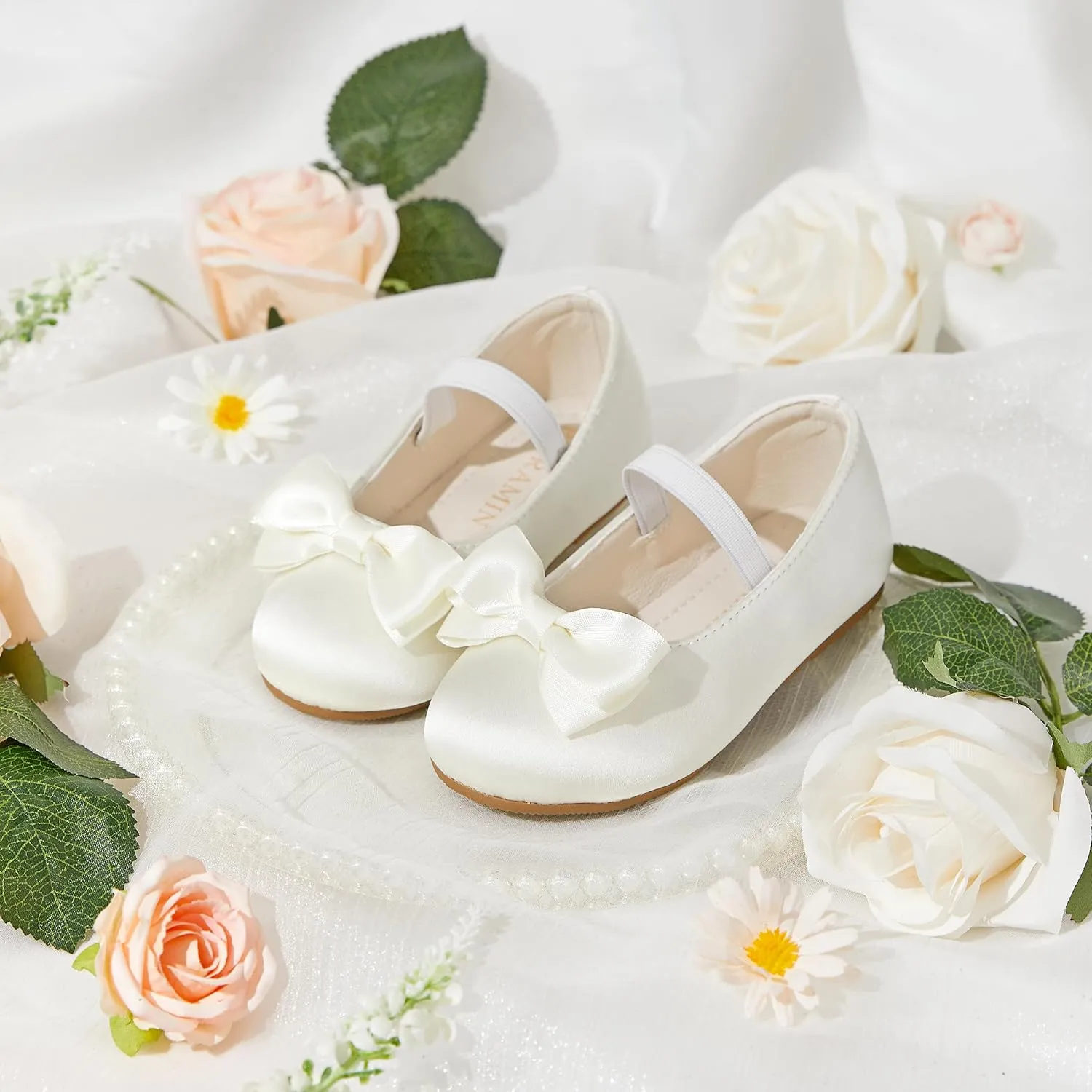 Toddler Flower Girl Dress Shoes - Little Girl Ballet Flats Bow Wedding Party