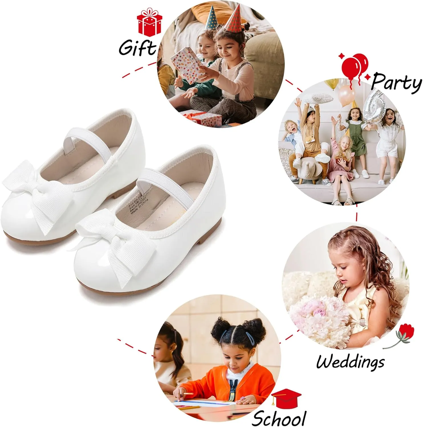 Toddler Flower Girl Dress Shoes - Little Girl Ballet Flats Bow Wedding Party
