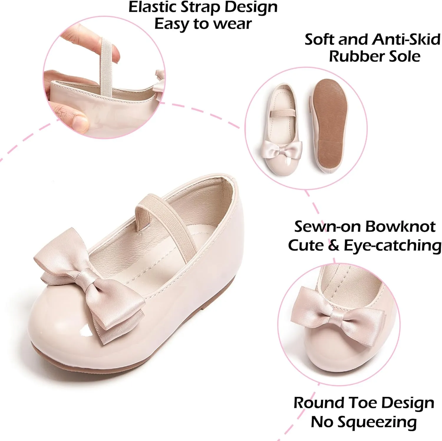 Toddler Flower Girl Dress Shoes - Little Girl Ballet Flats Bow Wedding Party