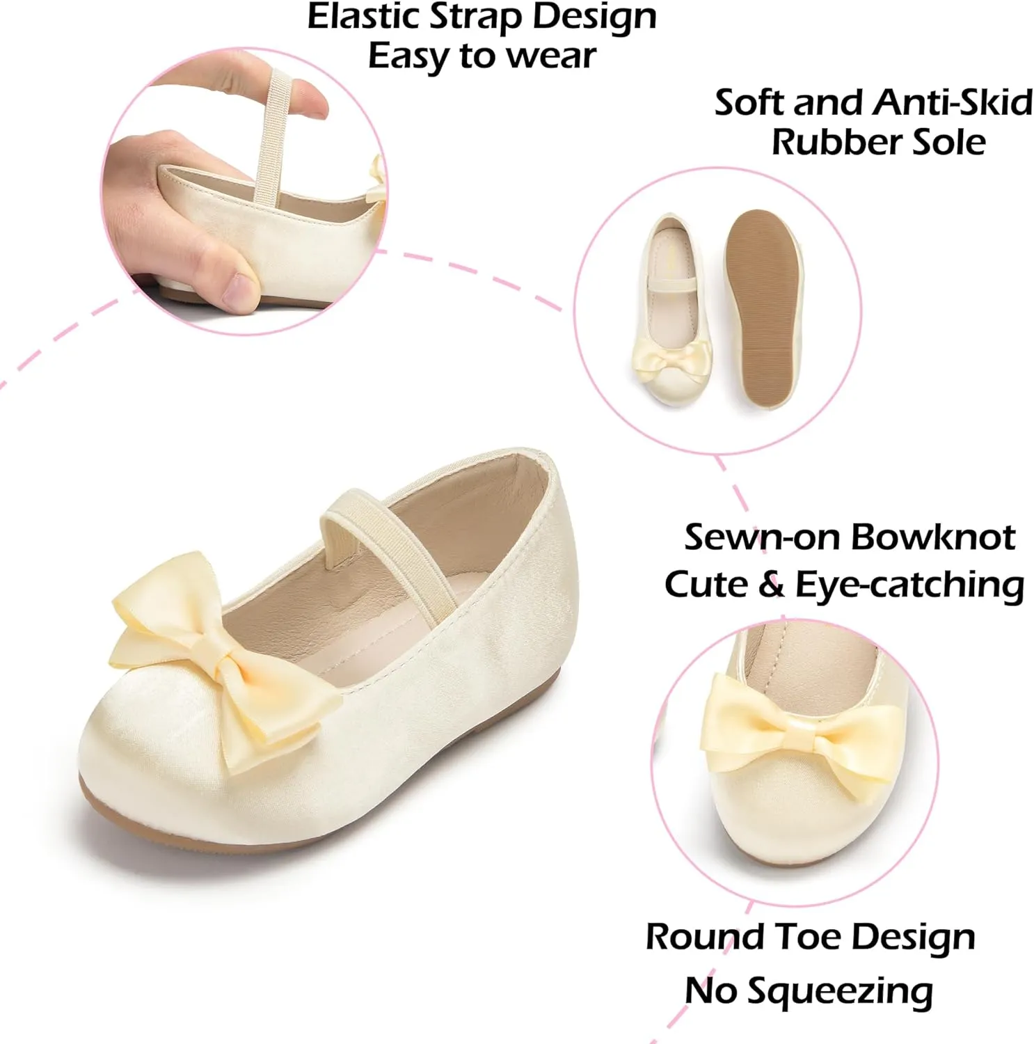 Toddler Flower Girl Dress Shoes - Little Girl Ballet Flats Bow Wedding Party