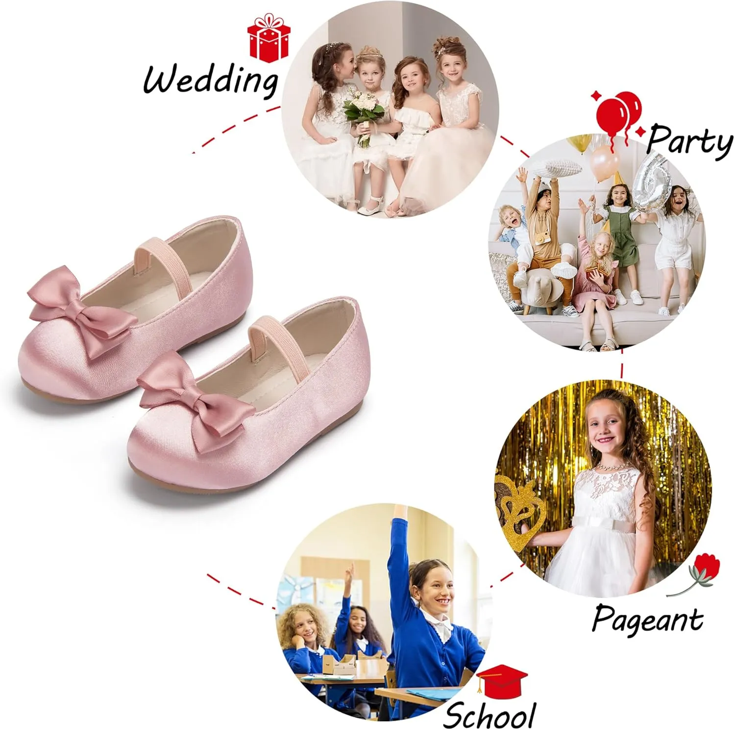 Toddler Flower Girl Dress Shoes - Little Girl Ballet Flats Bow Wedding Party