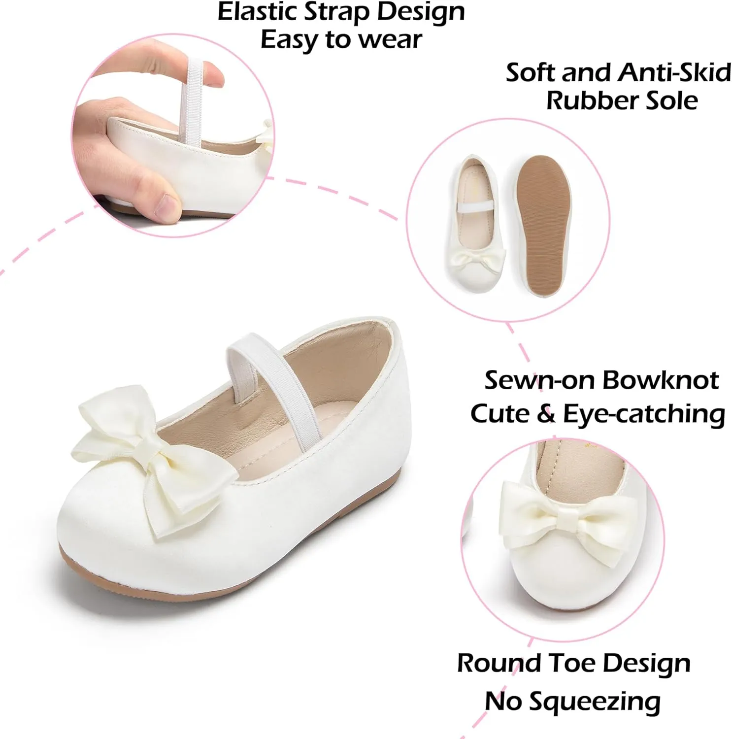 Toddler Flower Girl Dress Shoes - Little Girl Ballet Flats Bow Wedding Party