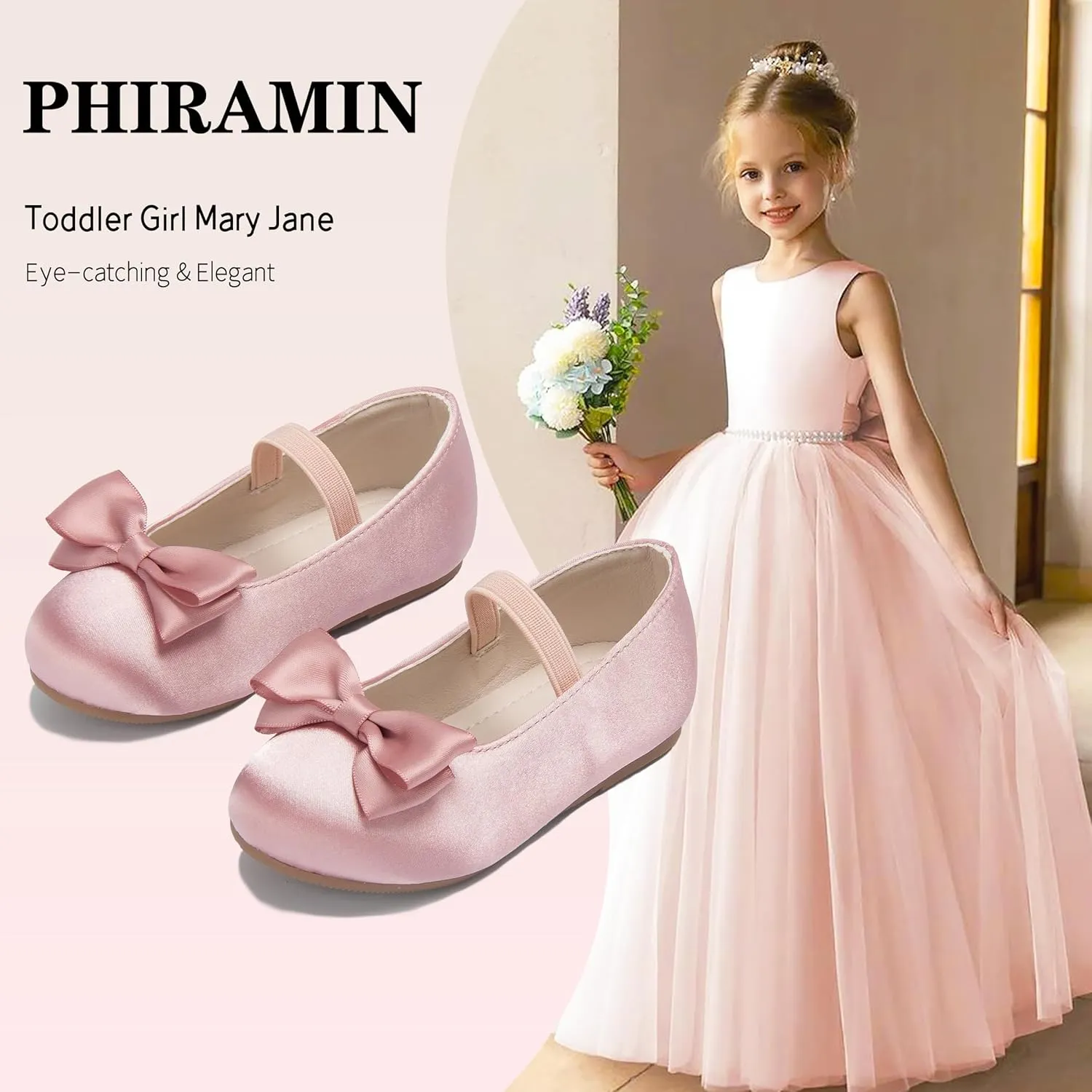 Toddler Flower Girl Dress Shoes - Little Girl Ballet Flats Bow Wedding Party