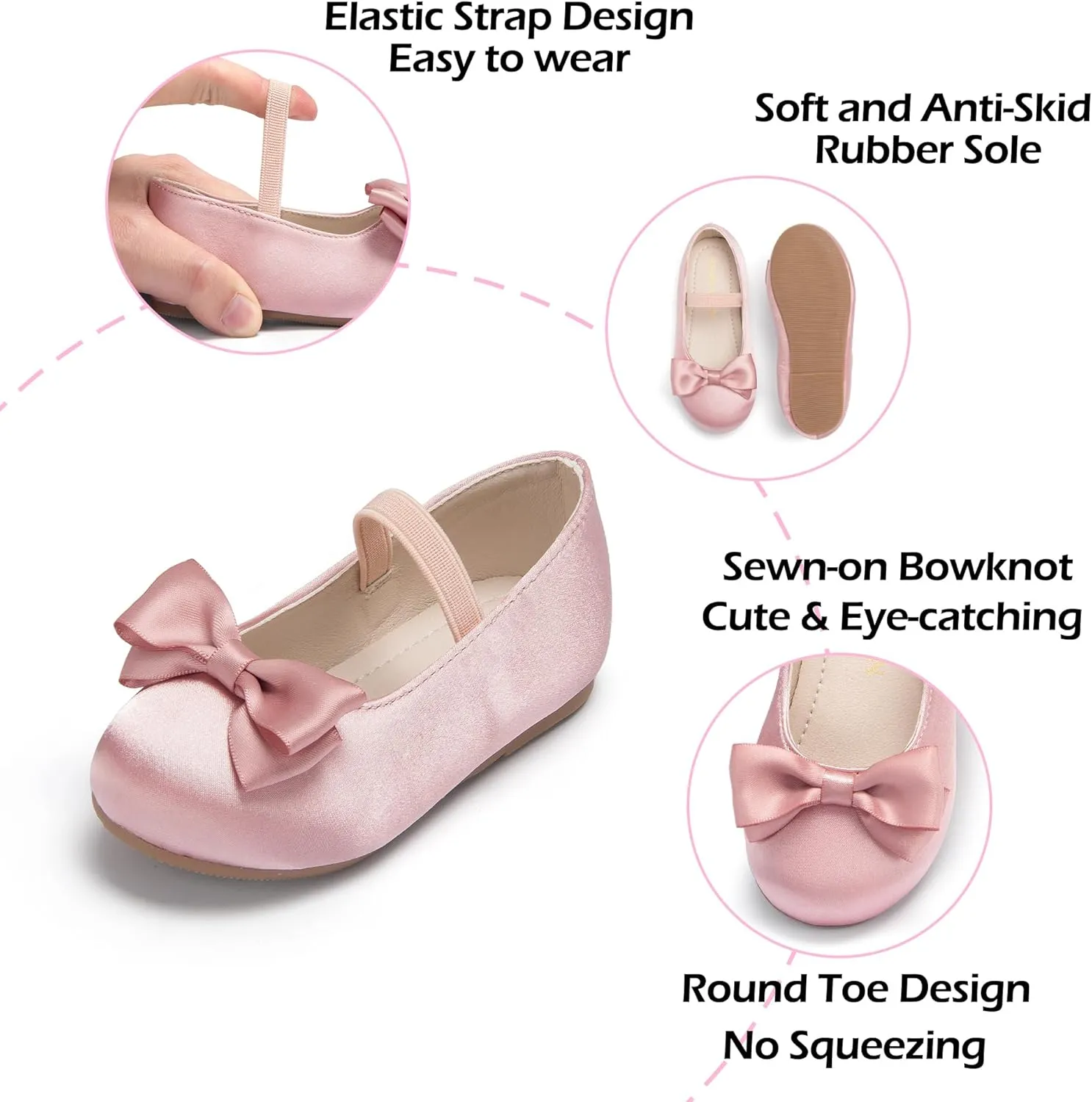 Toddler Flower Girl Dress Shoes - Little Girl Ballet Flats Bow Wedding Party