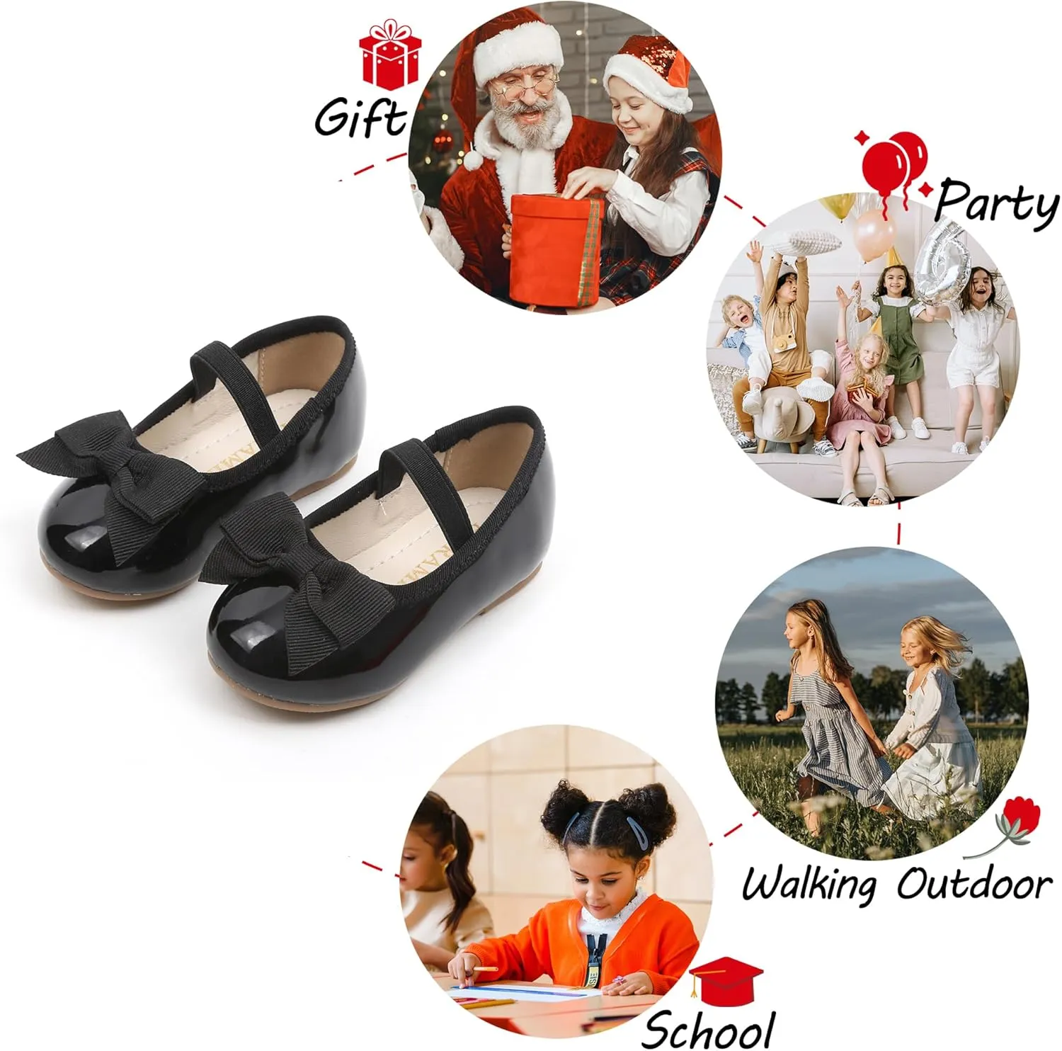 Toddler Flower Girl Dress Shoes - Little Girl Ballet Flats Bow Wedding Party