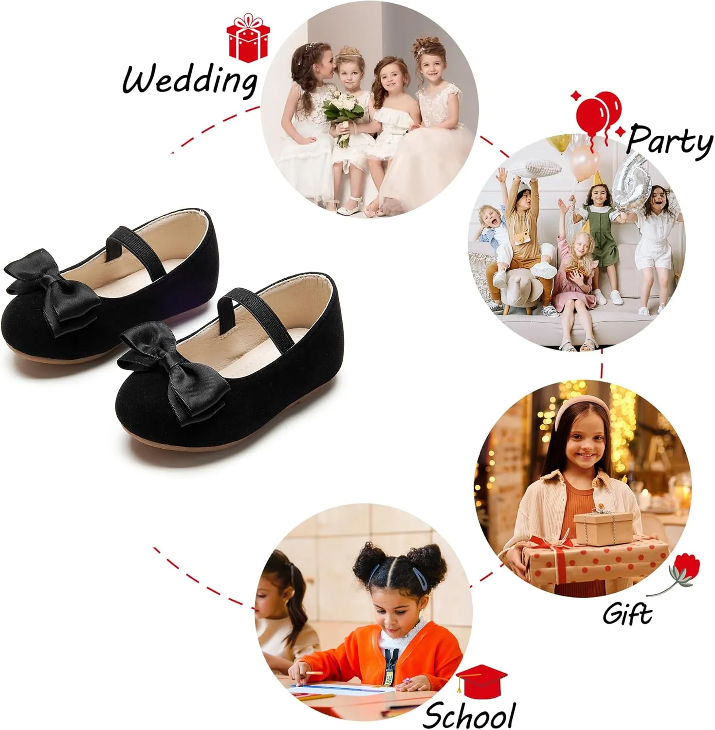 Toddler Flower Girl Dress Shoes - Little Girl Ballet Flats Bow Wedding Party