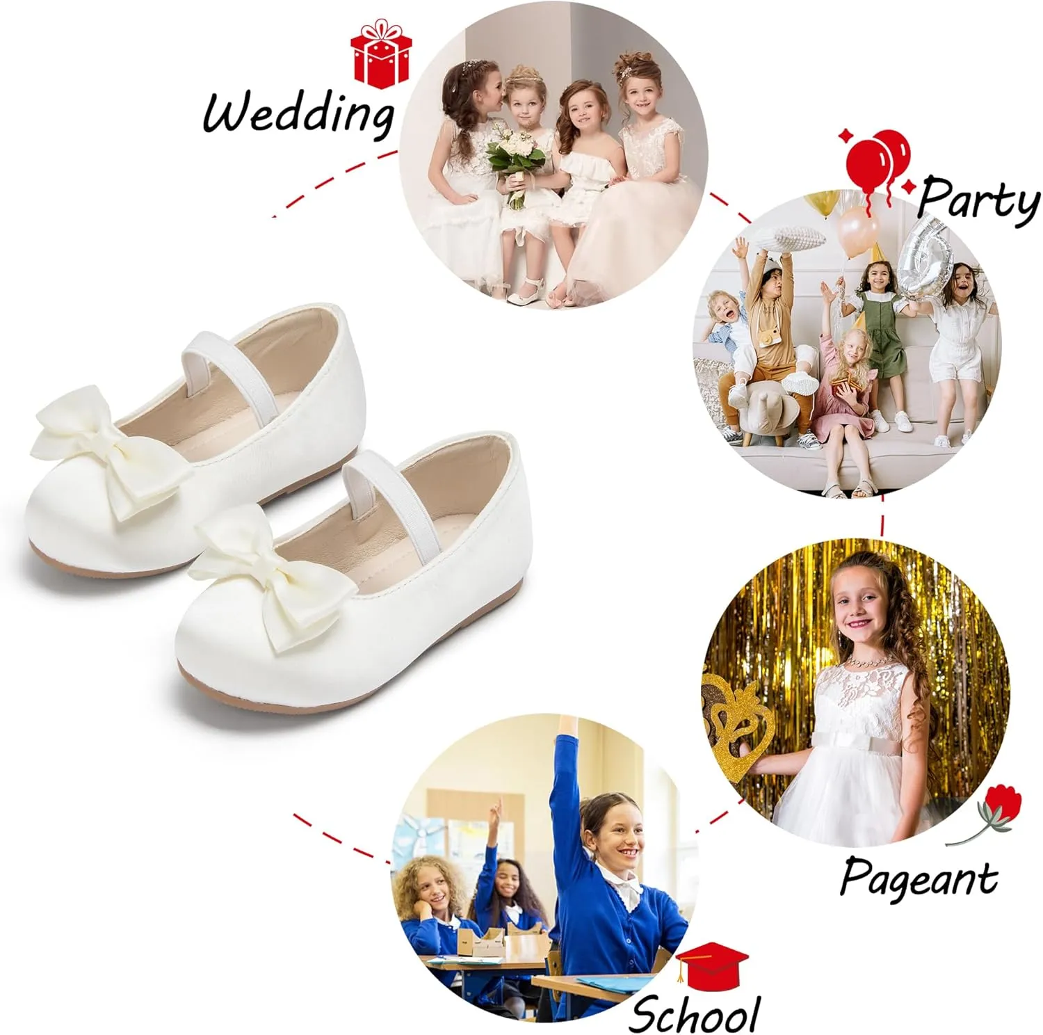 Toddler Flower Girl Dress Shoes - Little Girl Ballet Flats Bow Wedding Party