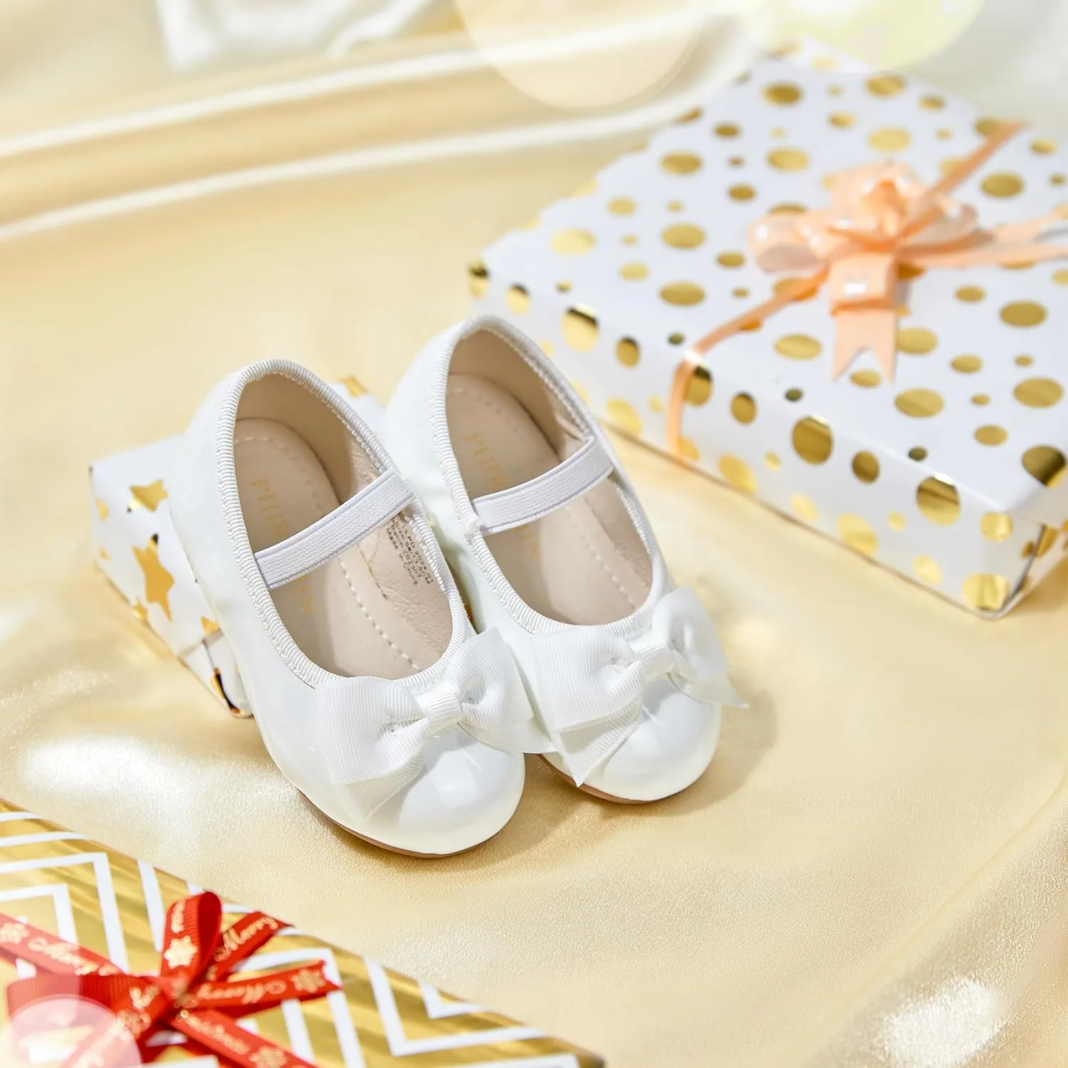 Toddler Flower Girl Dress Shoes - Little Girl Ballet Flats Bow Wedding Party