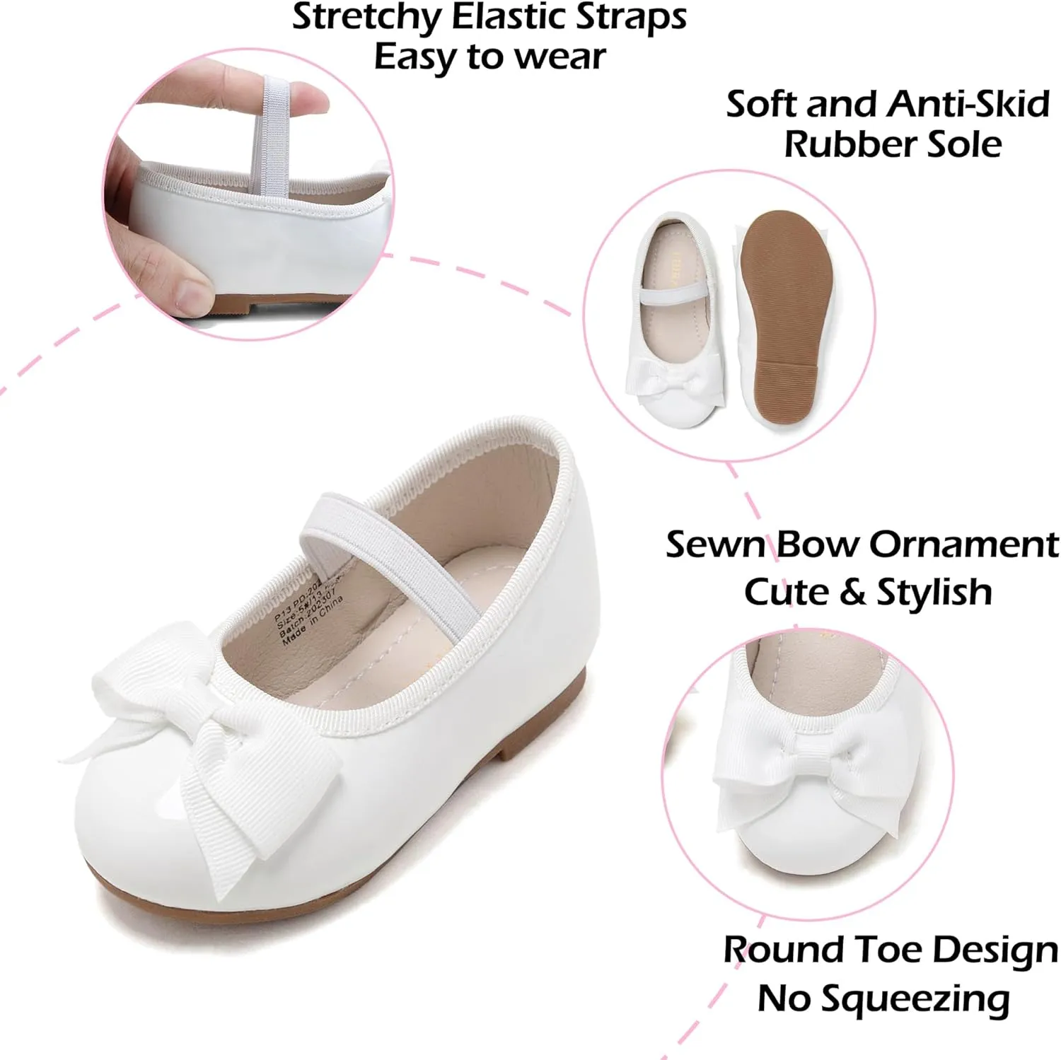 Toddler Flower Girl Dress Shoes - Little Girl Ballet Flats Bow Wedding Party