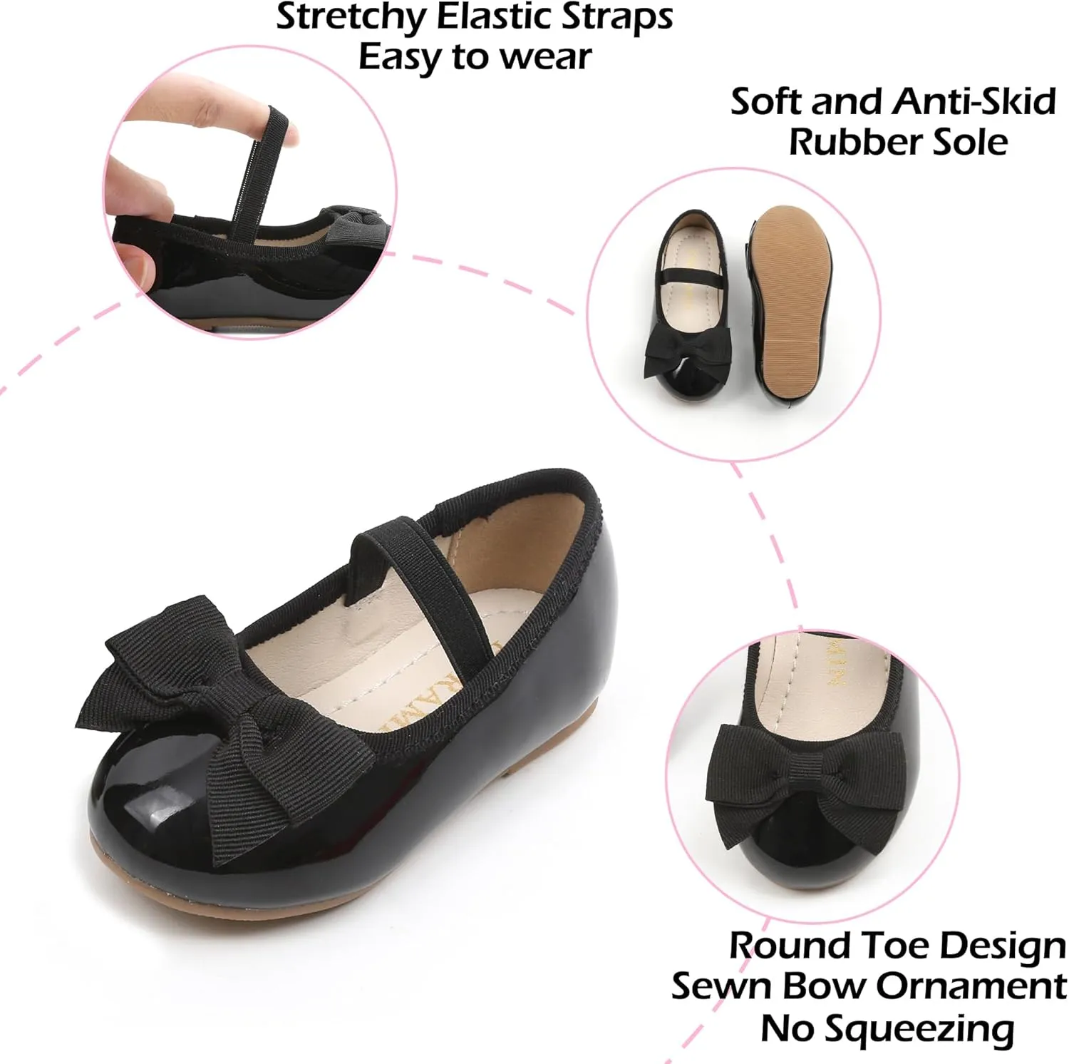Toddler Flower Girl Dress Shoes - Little Girl Ballet Flats Bow Wedding Party
