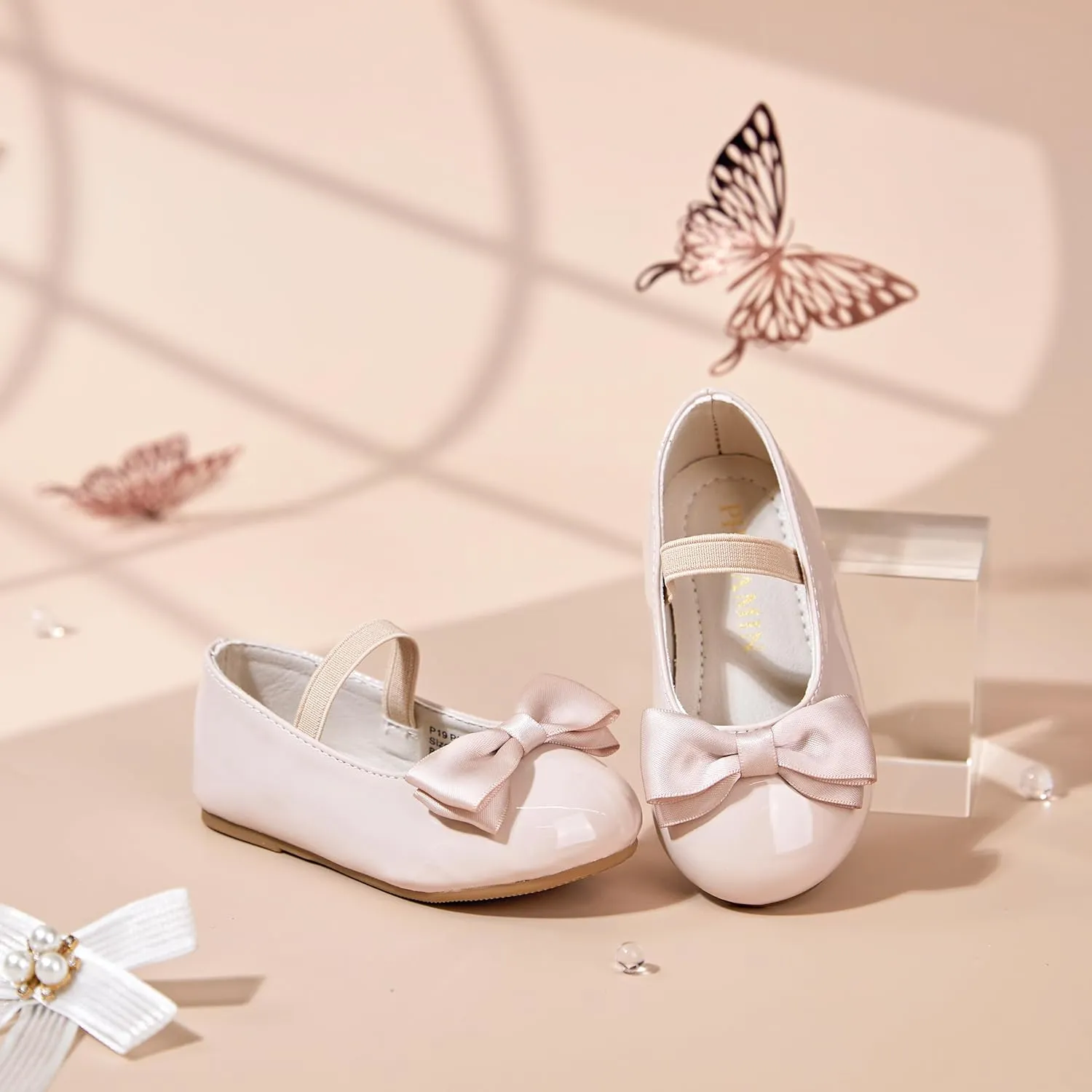 Toddler Flower Girl Dress Shoes - Little Girl Ballet Flats Bow Wedding Party