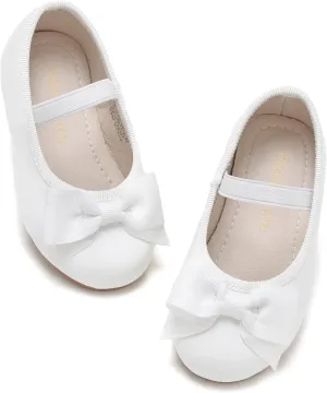 Toddler Flower Girl Dress Shoes - Little Girl Ballet Flats Bow Wedding Party