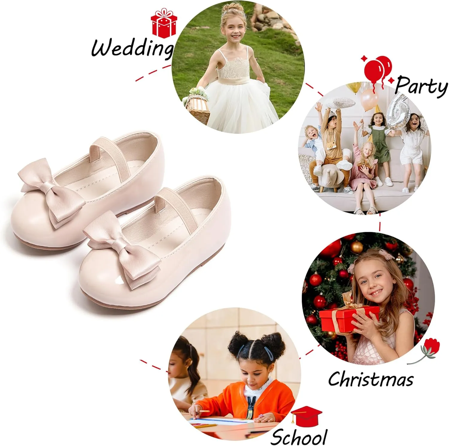 Toddler Flower Girl Dress Shoes - Little Girl Ballet Flats Bow Wedding Party