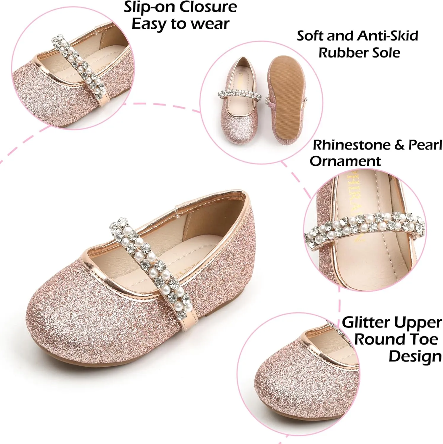Toddler Flower Girl Dress Shoes - Little Girl Ballet Flats for Wedding Party