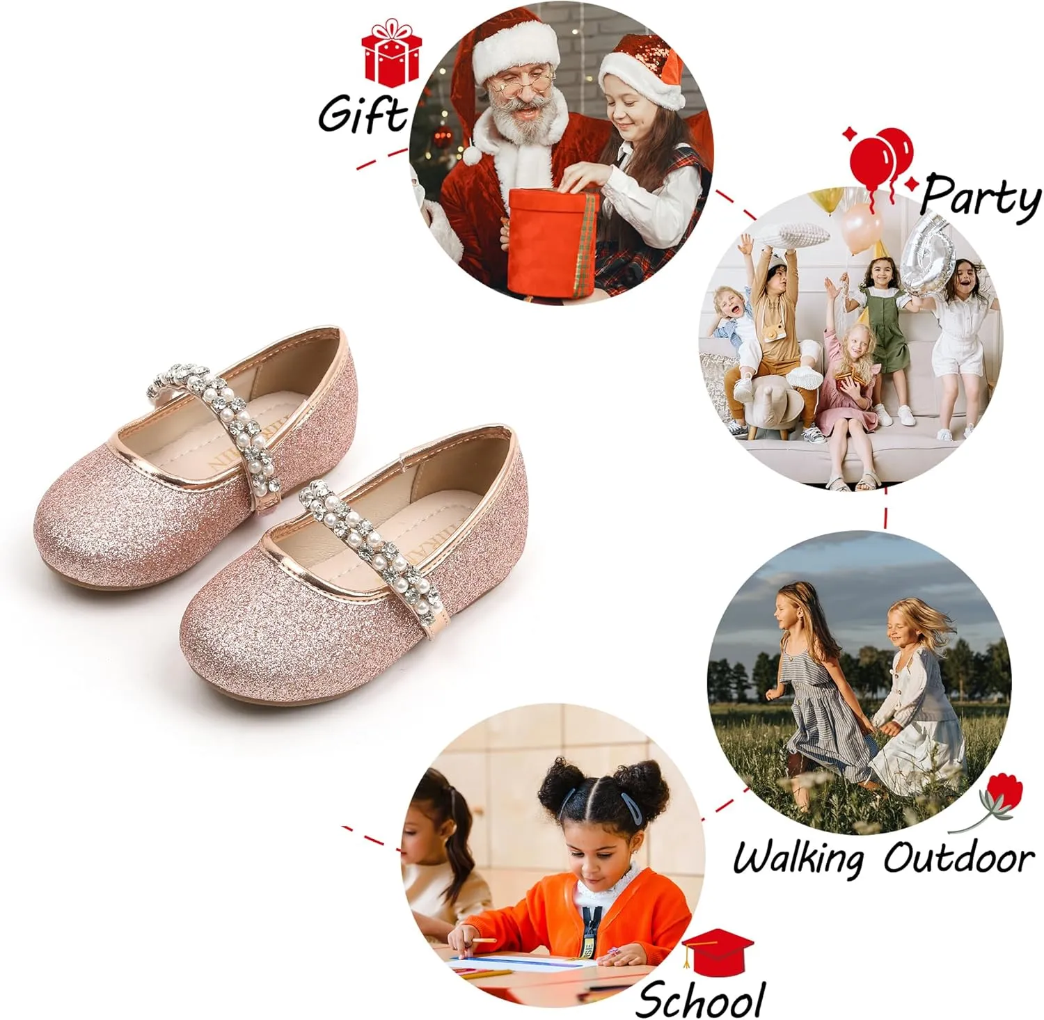 Toddler Flower Girl Dress Shoes - Little Girl Ballet Flats for Wedding Party