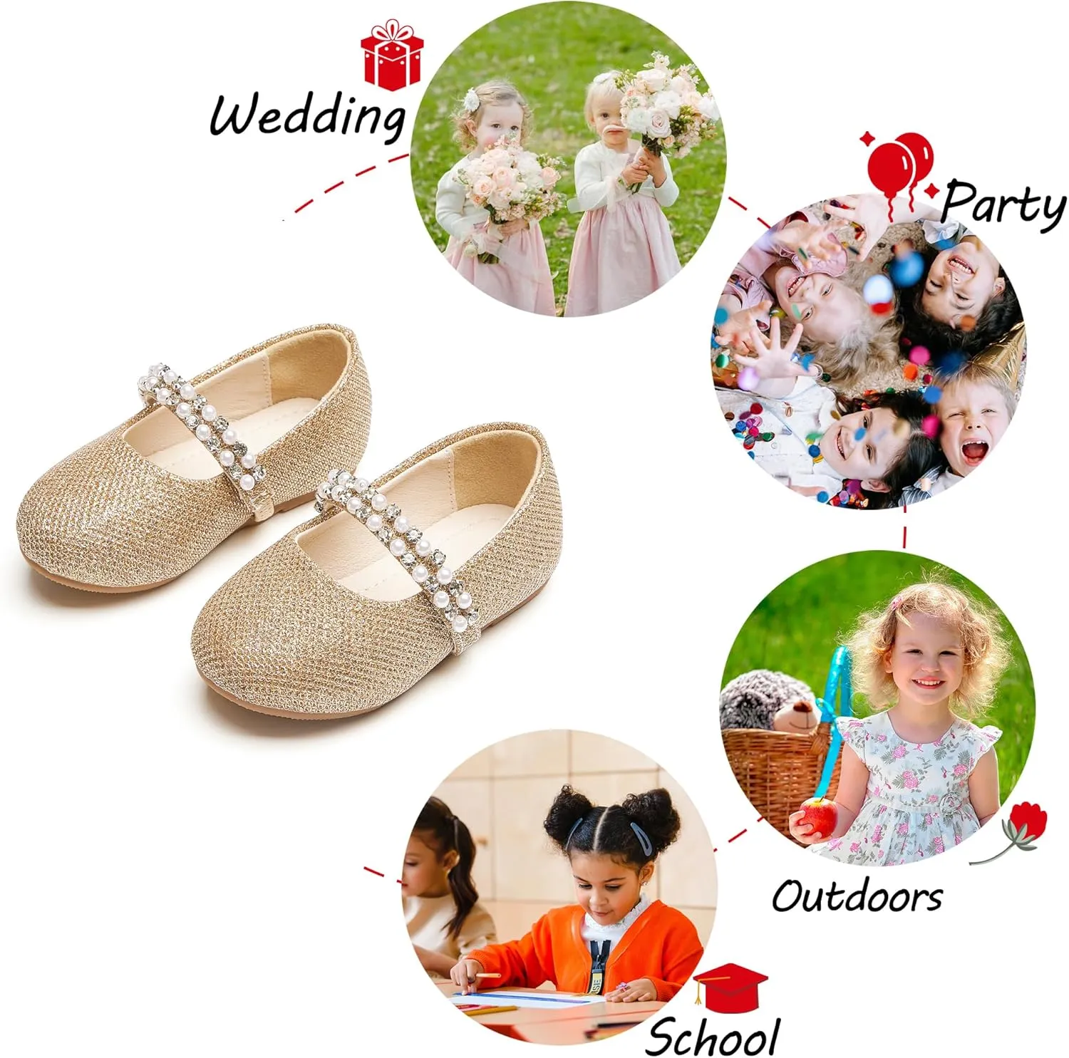 Toddler Flower Girl Dress Shoes - Little Girl Ballet Flats for Wedding Party