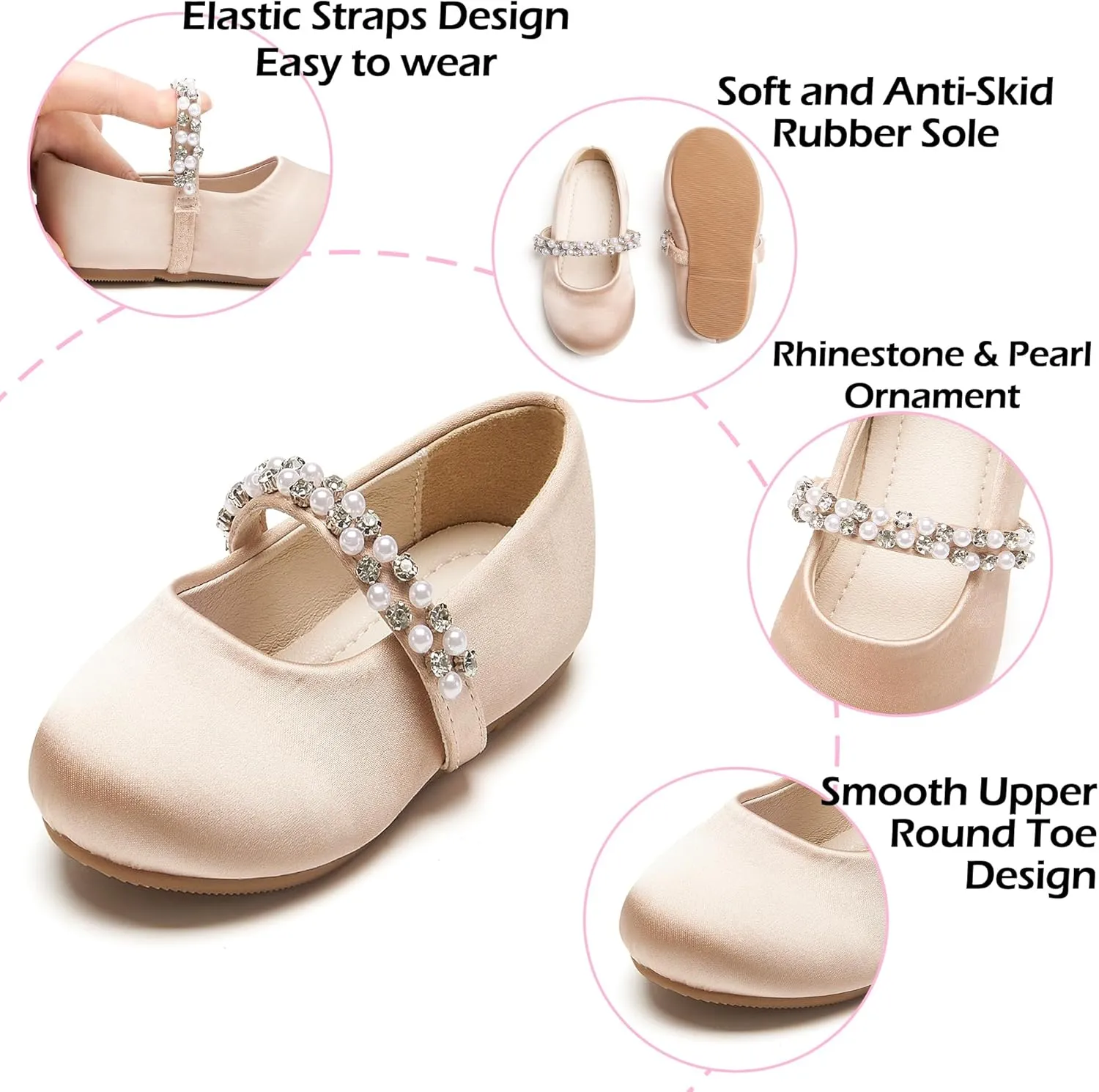Toddler Flower Girl Dress Shoes - Little Girl Ballet Flats for Wedding Party