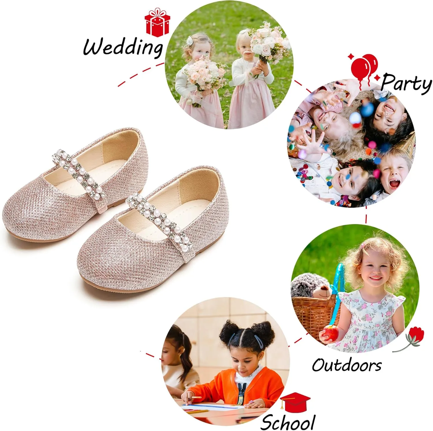 Toddler Flower Girl Dress Shoes - Little Girl Ballet Flats for Wedding Party