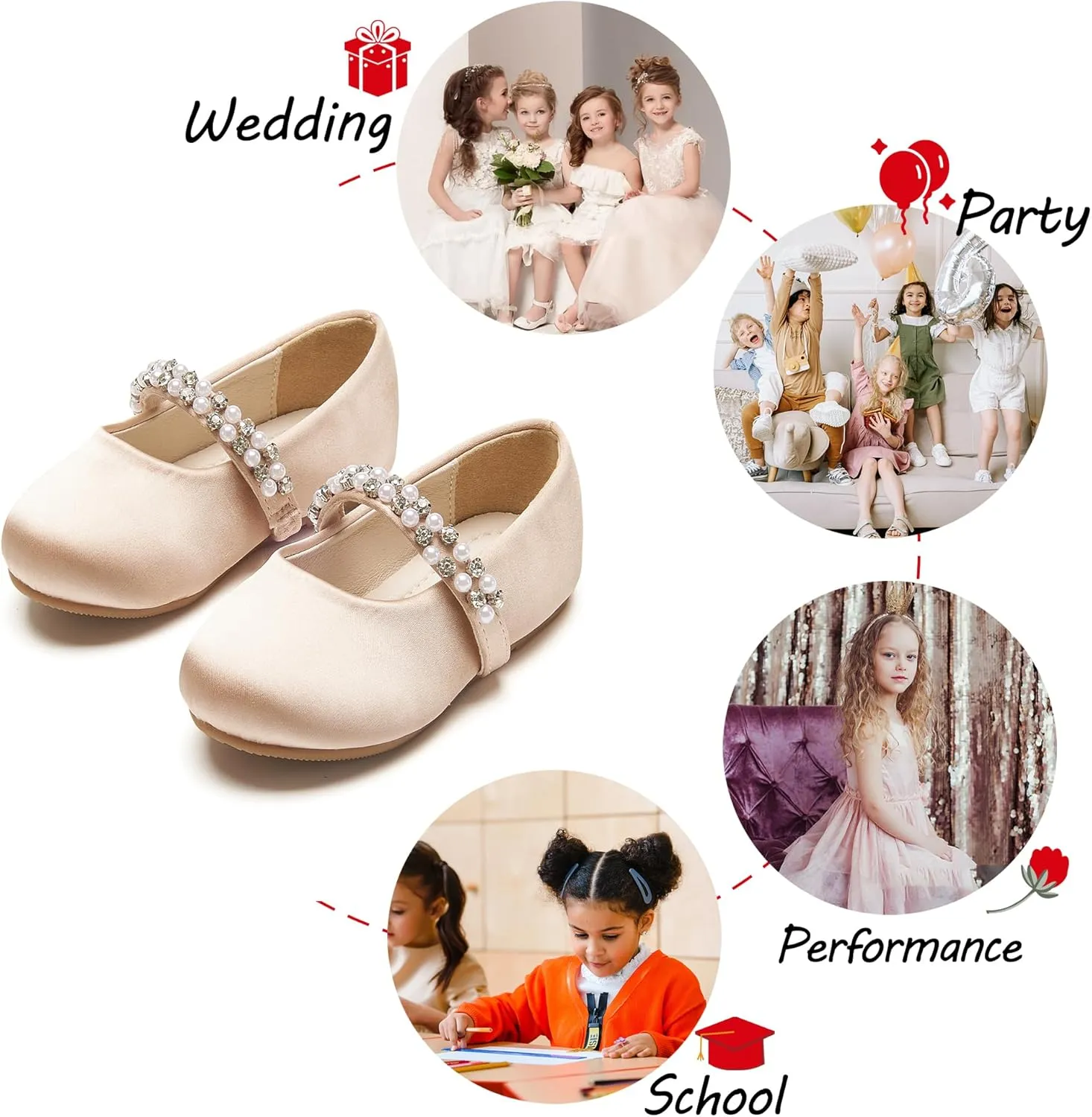 Toddler Flower Girl Dress Shoes - Little Girl Ballet Flats for Wedding Party