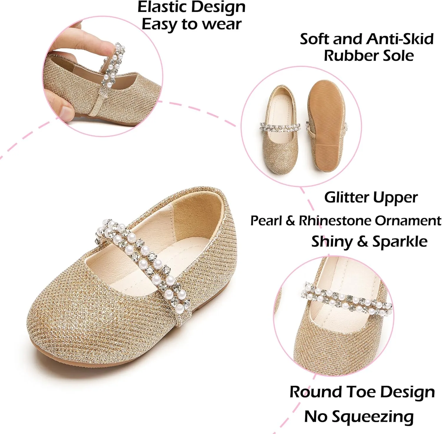Toddler Flower Girl Dress Shoes - Little Girl Ballet Flats for Wedding Party