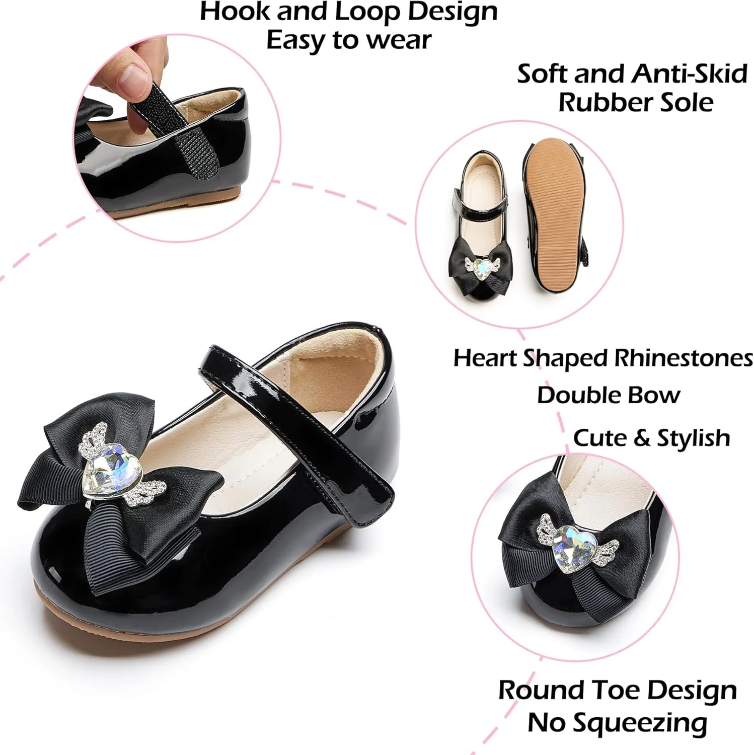 Toddler Flower Girl Dress Shoes - Little Girl Ballet Flats Pearl Strap for Wedding Party