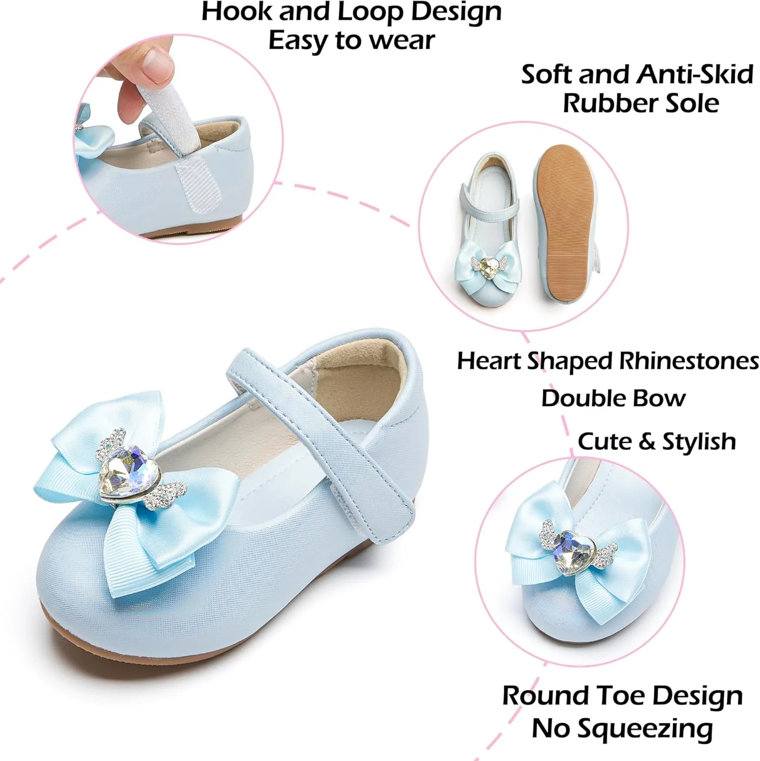 Toddler Flower Girl Dress Shoes - Little Girl Ballet Flats Pearl Strap for Wedding Party