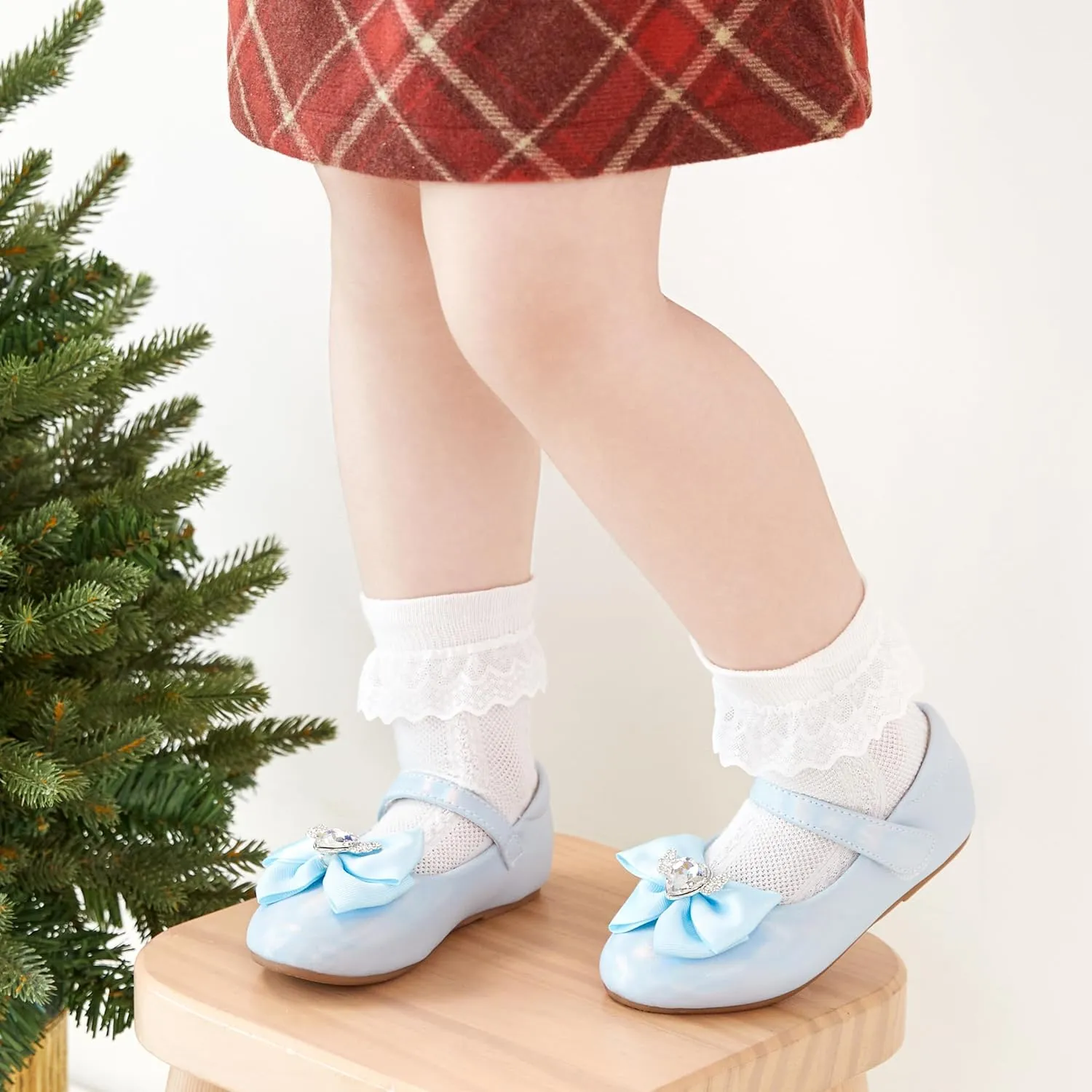 Toddler Flower Girl Dress Shoes - Little Girl Ballet Flats Pearl Strap for Wedding Party