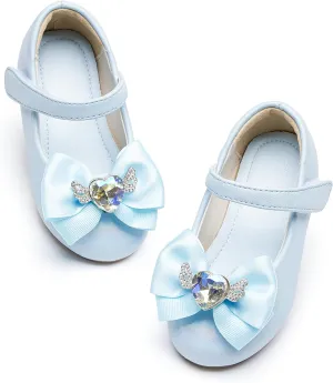 Toddler Flower Girl Dress Shoes - Little Girl Ballet Flats Pearl Strap for Wedding Party