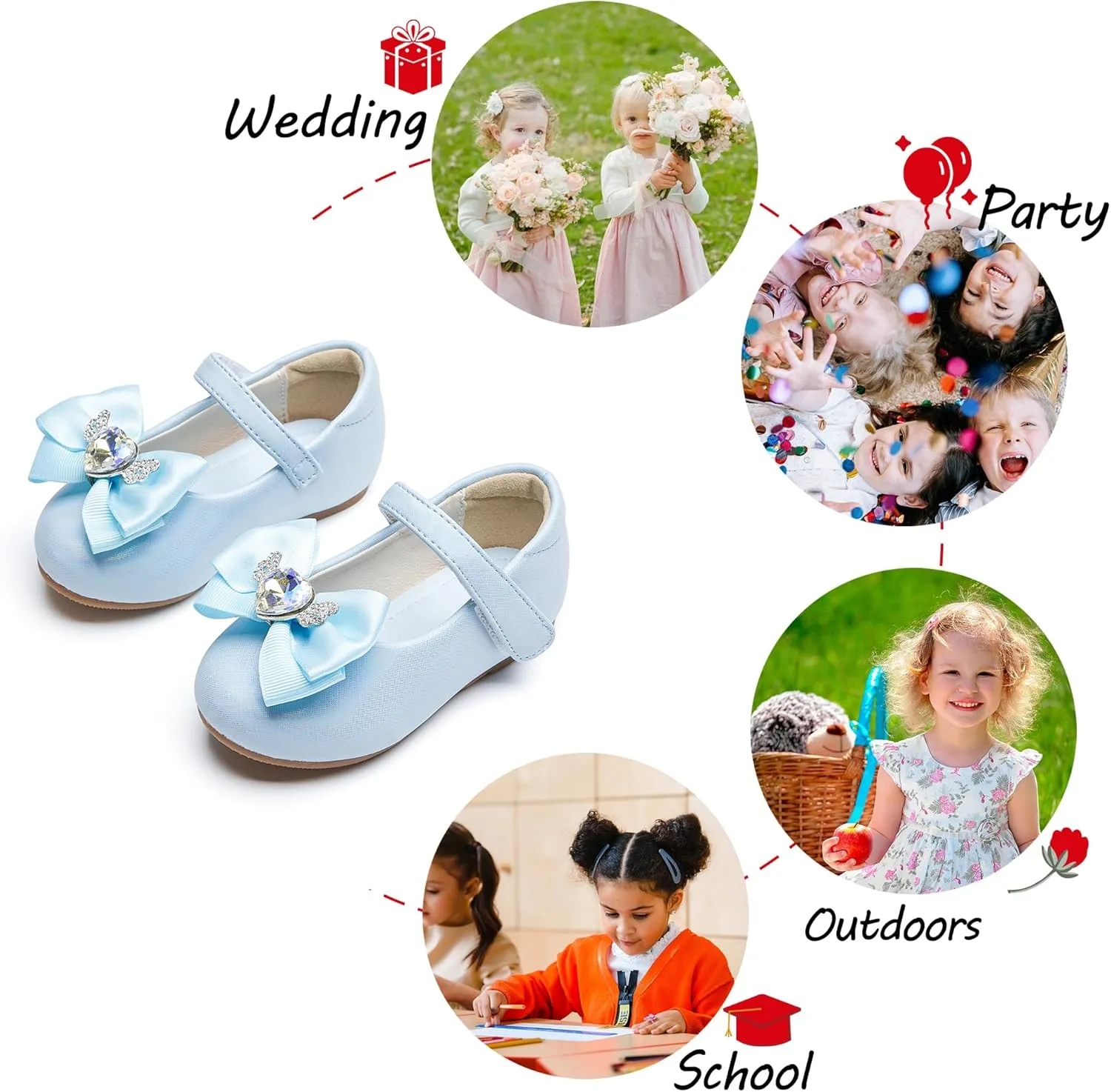 Toddler Flower Girl Dress Shoes - Little Girl Ballet Flats Pearl Strap for Wedding Party