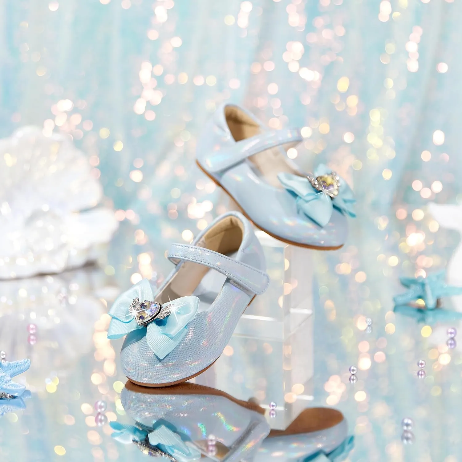 Toddler Flower Girl Dress Shoes - Little Girl Ballet Flats Pearl Strap for Wedding Party