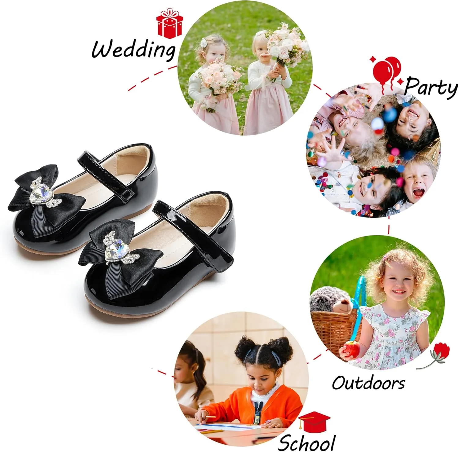 Toddler Flower Girl Dress Shoes - Little Girl Ballet Flats Pearl Strap for Wedding Party