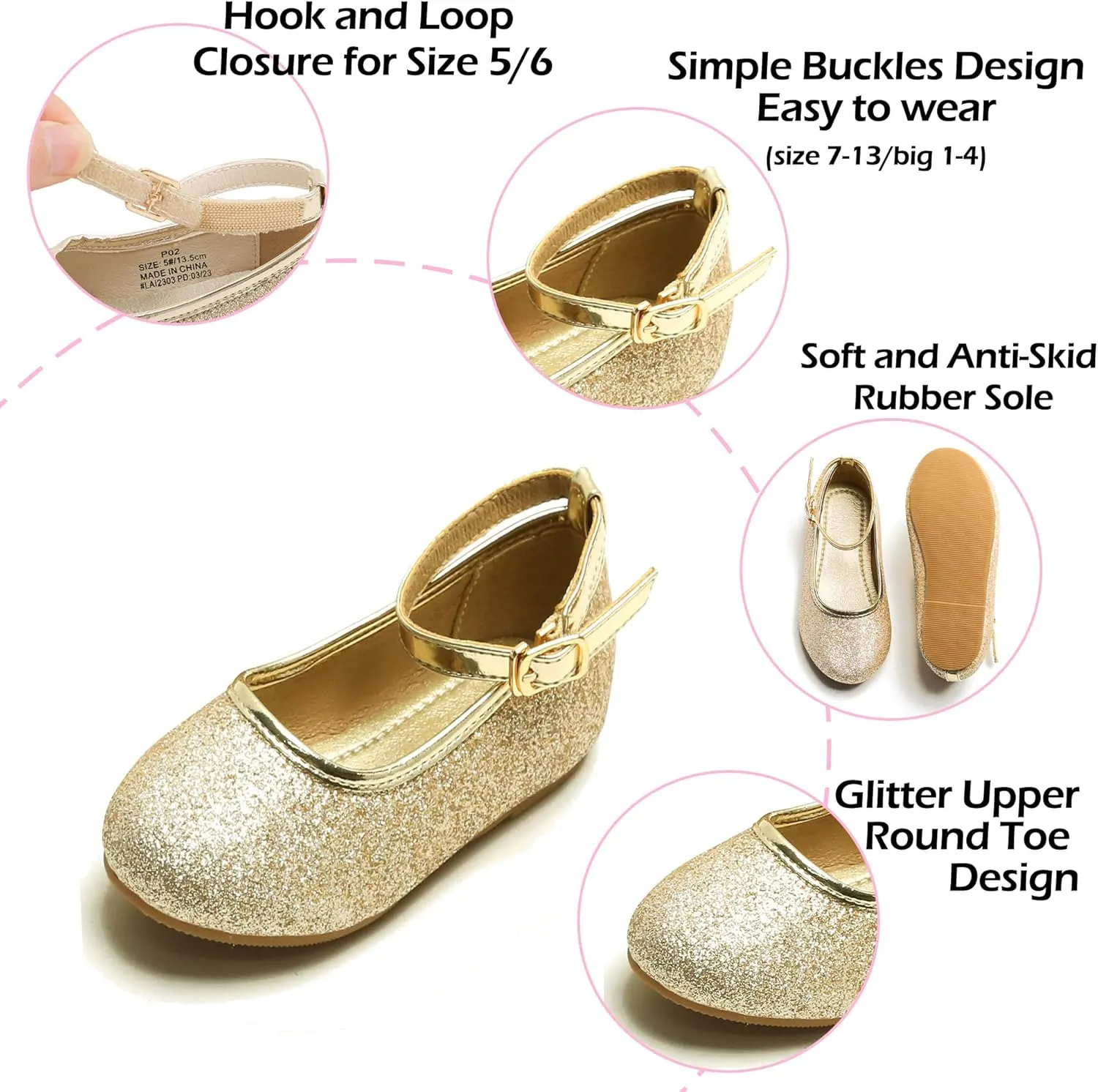 Toddler Flower Girl Dress Shoes - Little Girl Ballet Flats Sparkly Wedding Party