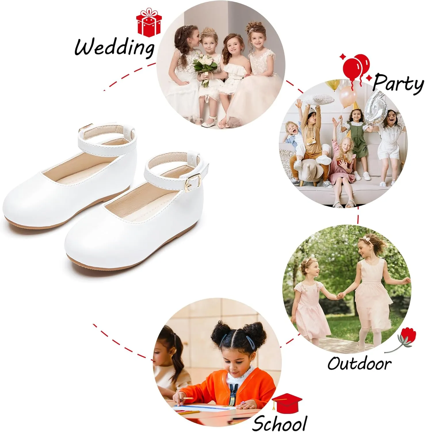 Toddler Flower Girl Dress Shoes - Little Girl Ballet Flats Sparkly Wedding Party