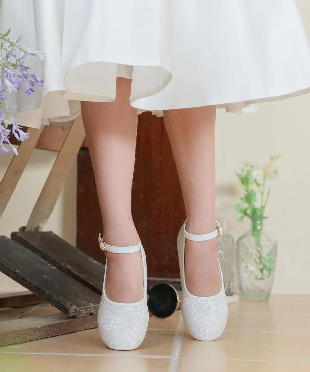 Toddler Flower Girl Dress Shoes - Little Girl Ballet Flats Sparkly Wedding Party