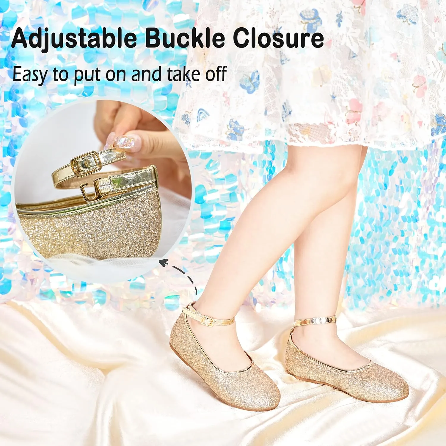 Toddler Flower Girl Dress Shoes - Little Girl Ballet Flats Sparkly Wedding Party