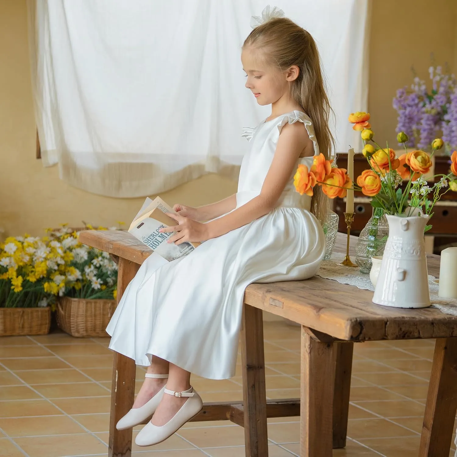 Toddler Flower Girl Dress Shoes - Little Girl Ballet Flats Sparkly Wedding Party