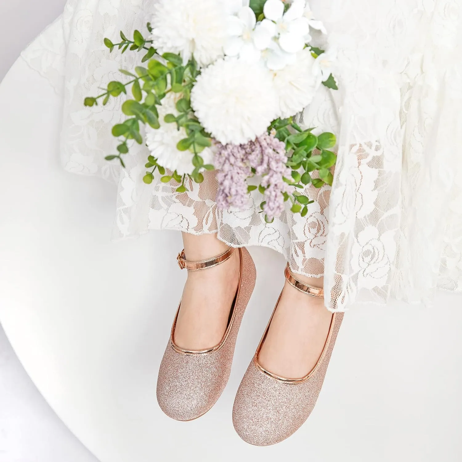 Toddler Flower Girl Dress Shoes - Little Girl Ballet Flats Sparkly Wedding Party