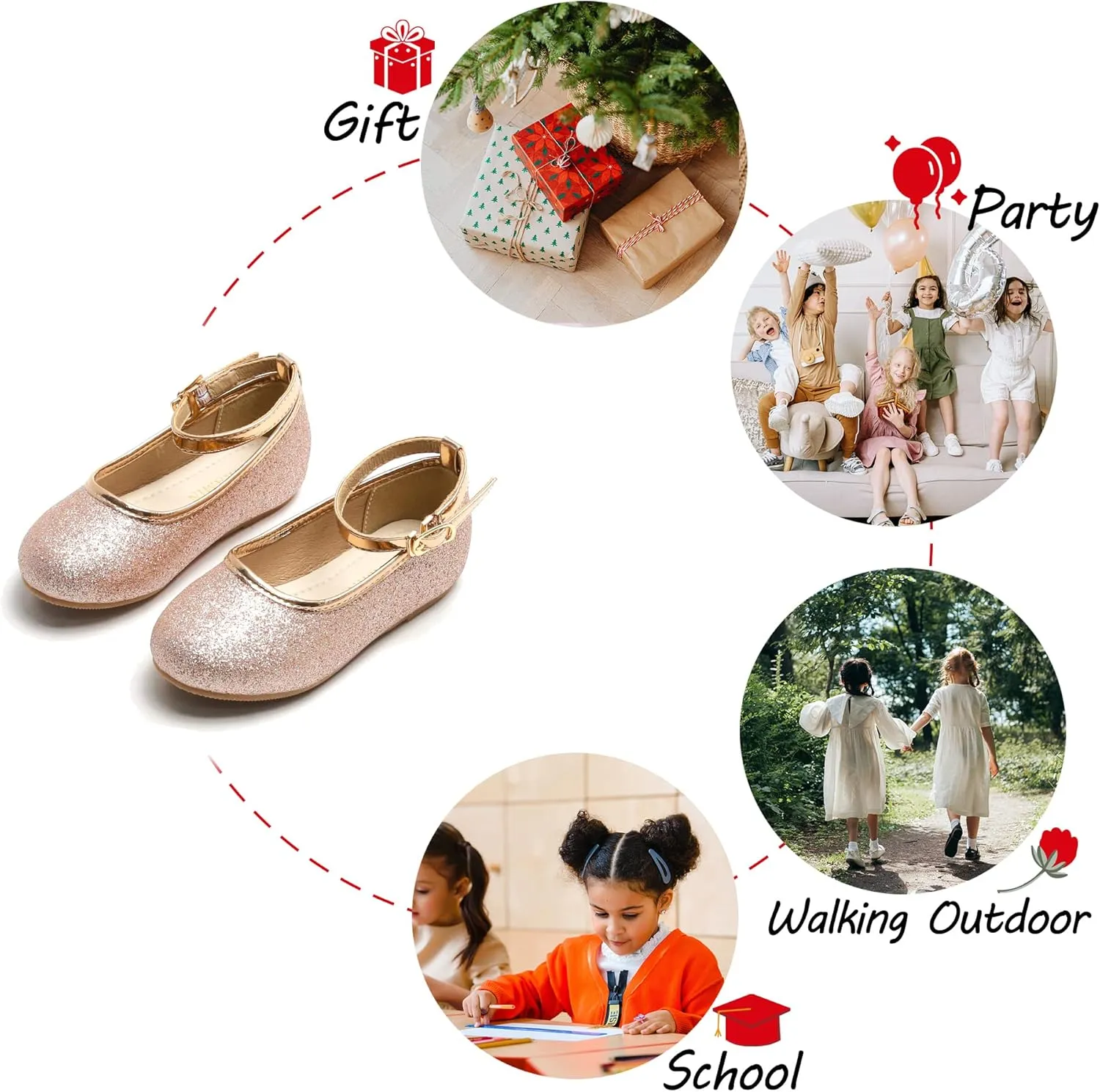 Toddler Flower Girl Dress Shoes - Little Girl Ballet Flats Sparkly Wedding Party