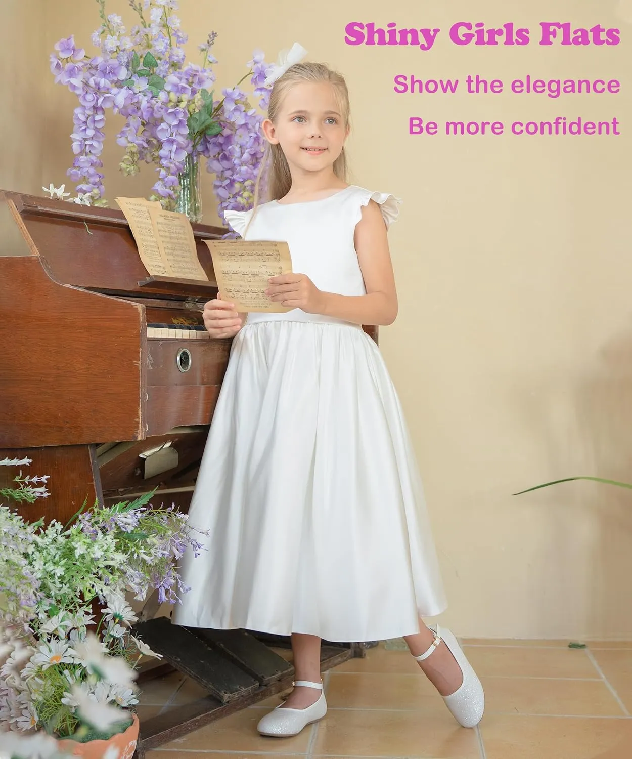 Toddler Flower Girl Dress Shoes - Little Girl Ballet Flats Sparkly Wedding Party
