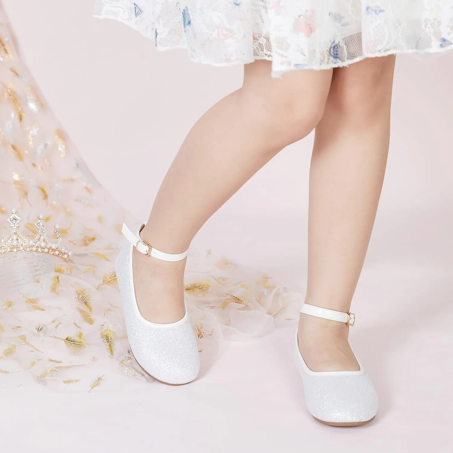 Toddler Flower Girl Dress Shoes - Little Girl Ballet Flats Sparkly Wedding Party