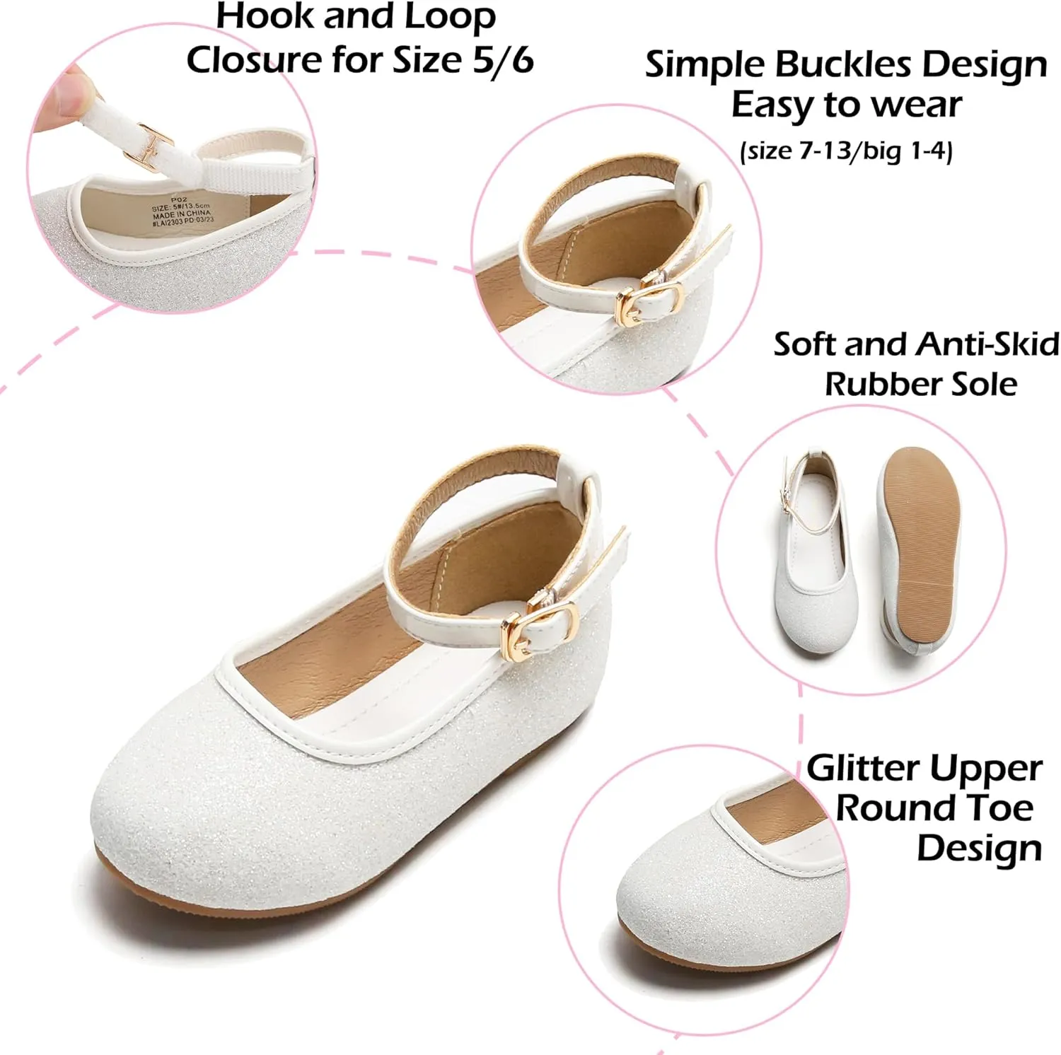 Toddler Flower Girl Dress Shoes - Little Girl Ballet Flats Sparkly Wedding Party