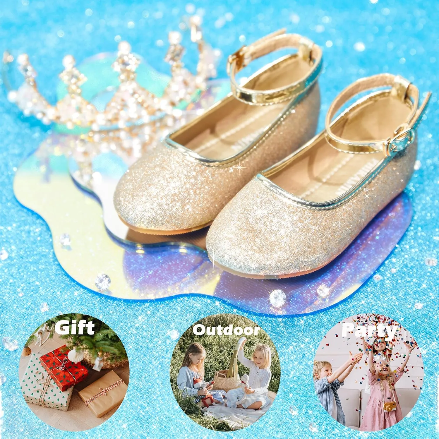 Toddler Flower Girl Dress Shoes - Little Girl Ballet Flats Sparkly Wedding Party