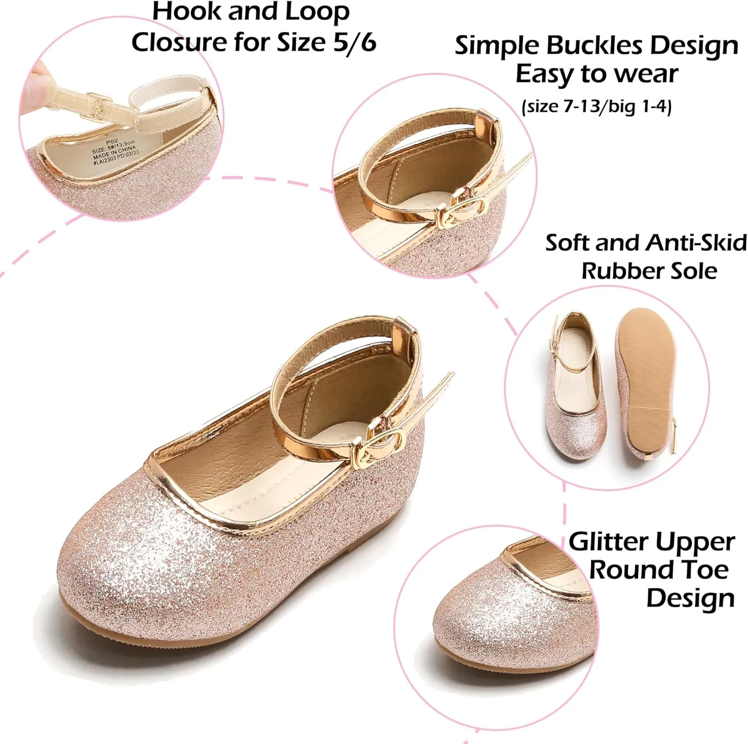 Toddler Flower Girl Dress Shoes - Little Girl Ballet Flats Sparkly Wedding Party