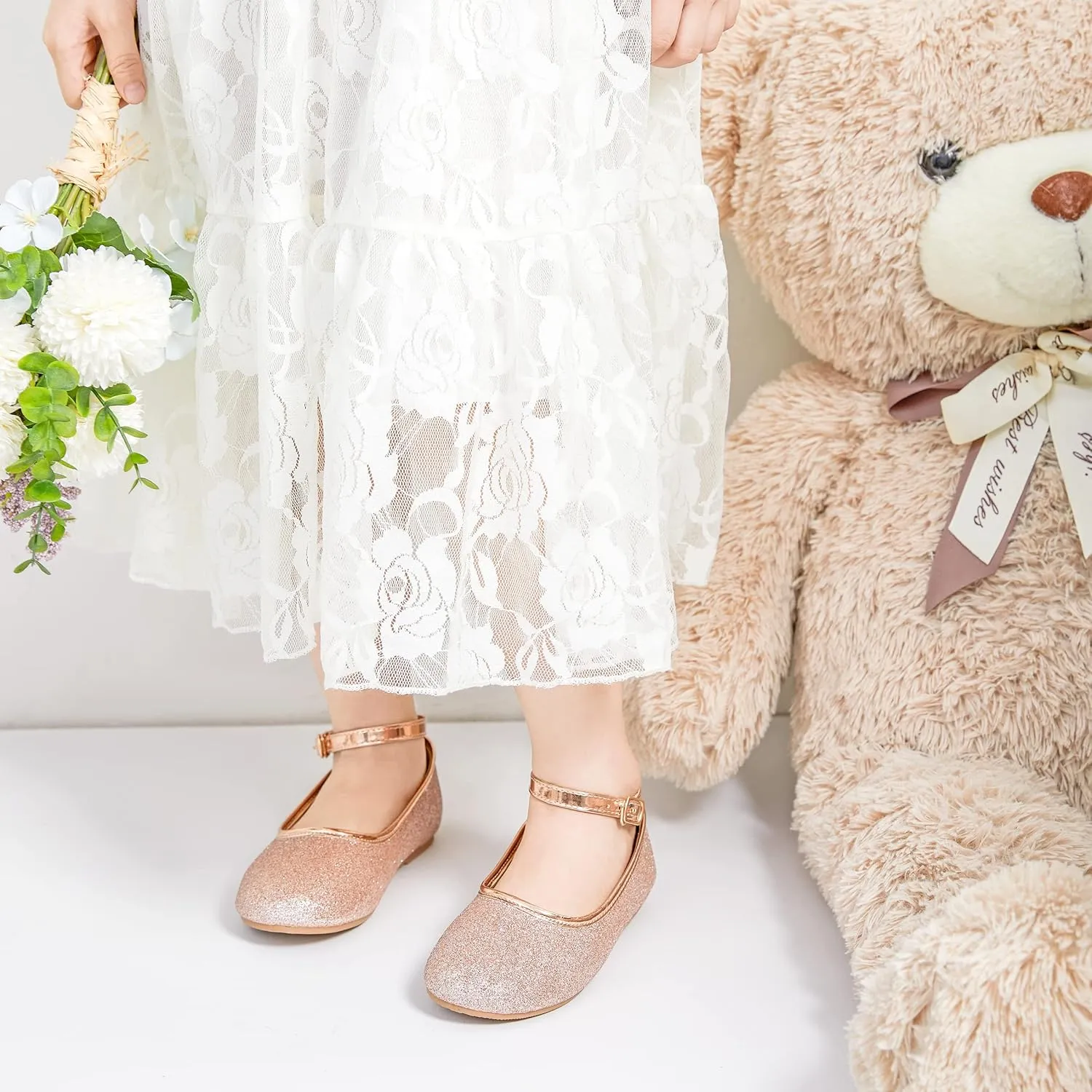 Toddler Flower Girl Dress Shoes - Little Girl Ballet Flats Sparkly Wedding Party
