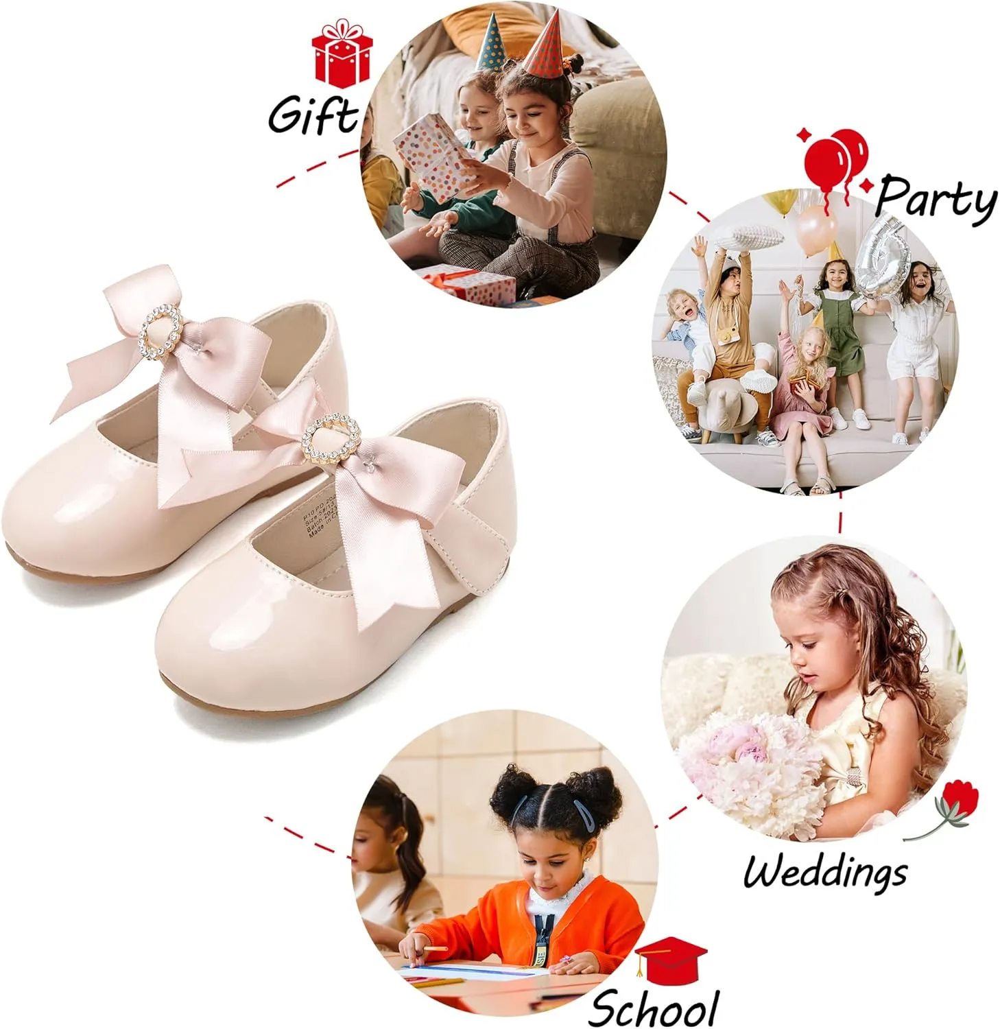 Toddler Flower Girl Dress Shoes - Little Girl Mary Janes Flats Wedding