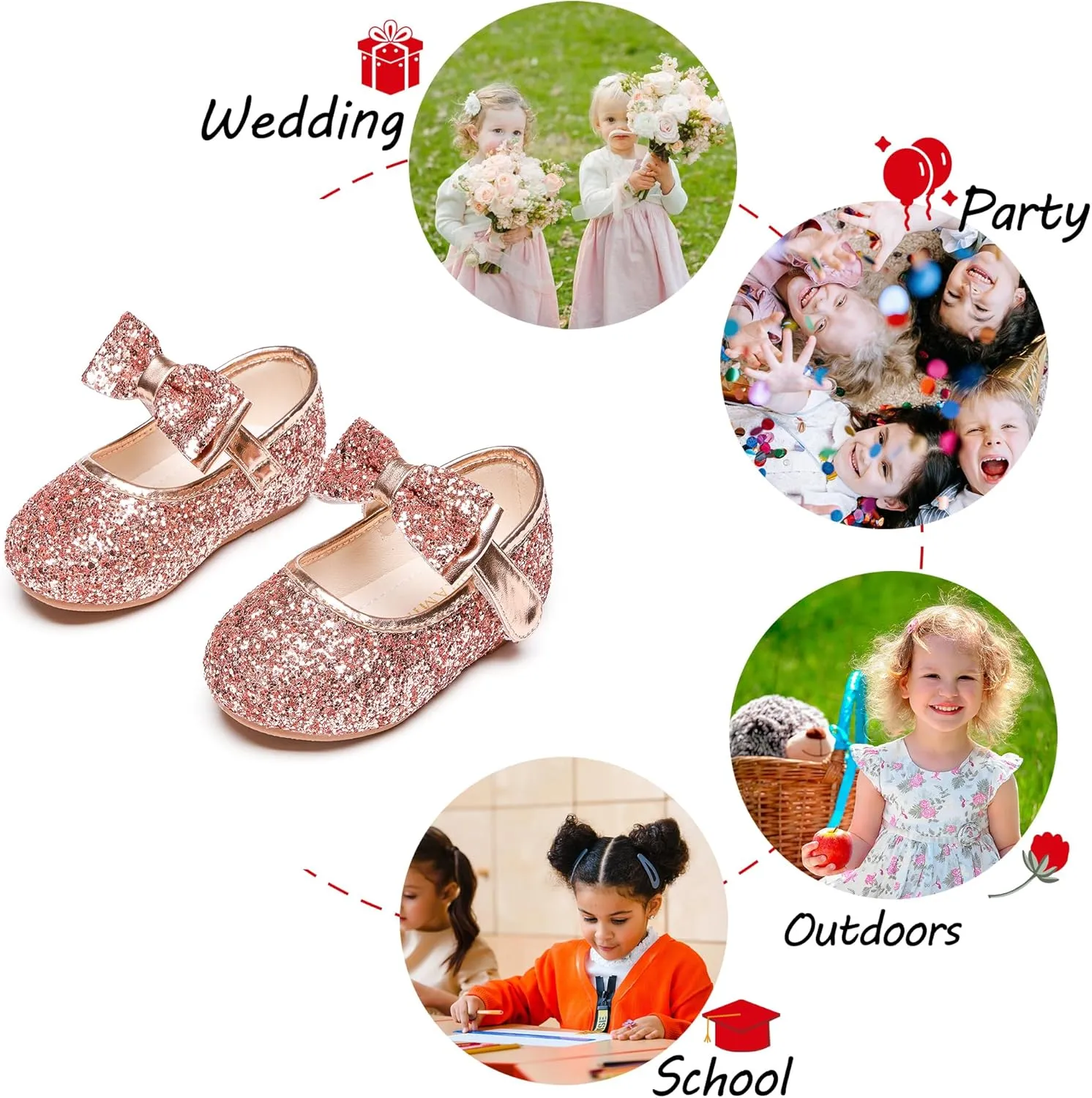 Toddler Flower Girl Dress Shoes - Little Girl Mary Janes Flats Wedding