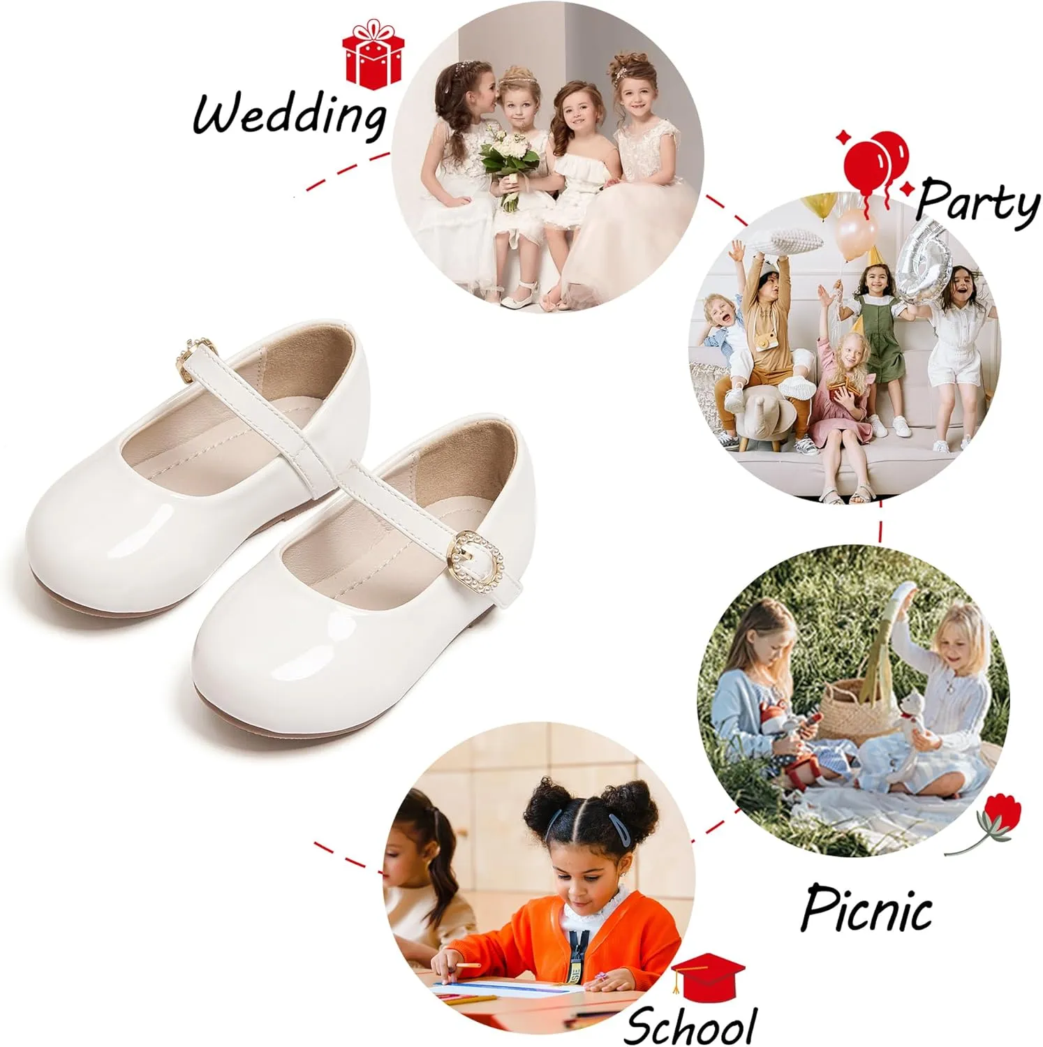 Toddler Flower Girl Dress Shoes - Little Girl Mary Janes Flats Wedding